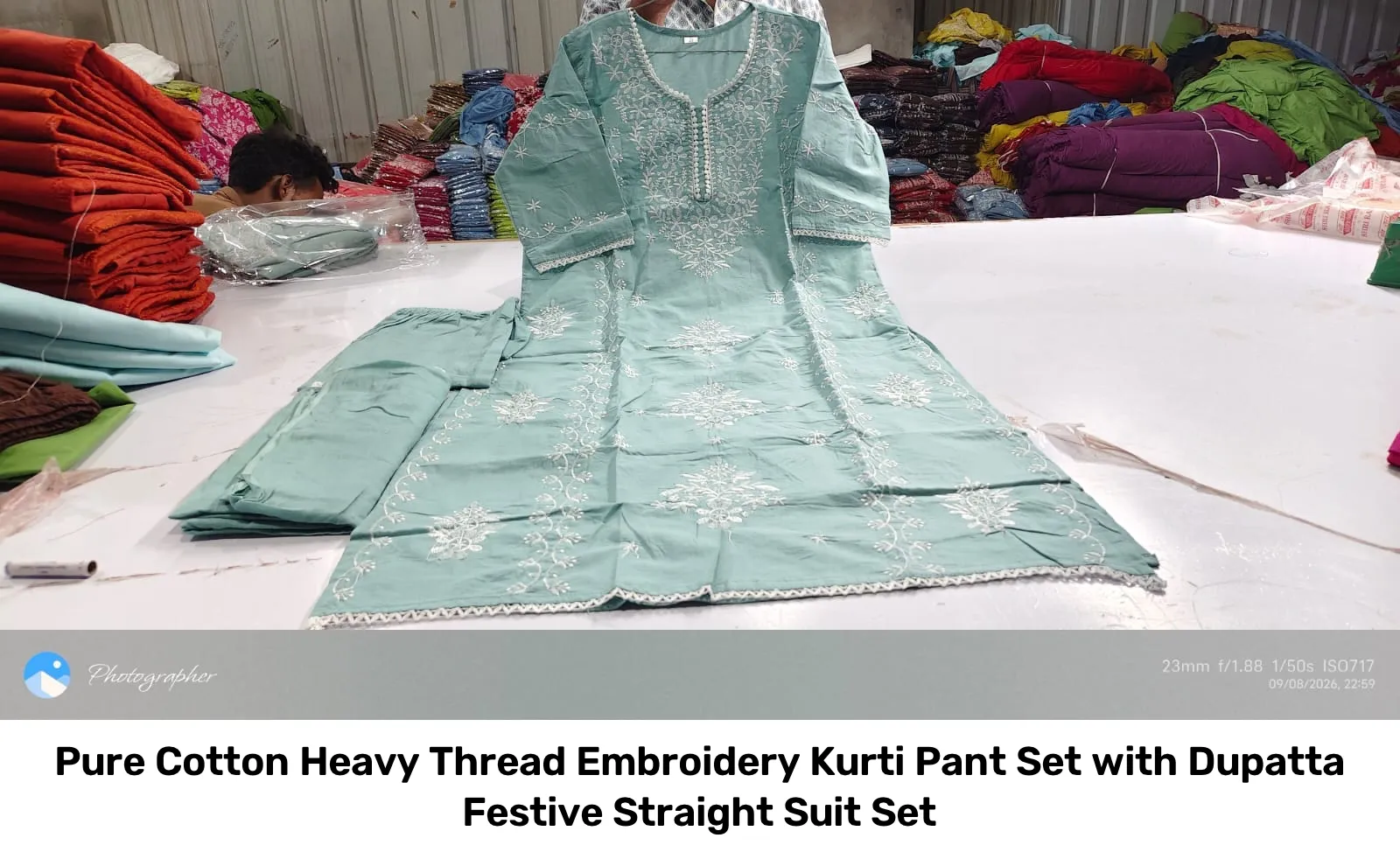 Pure Cotton Heavy Thread Embroidery Kurti Pant Set with Dupatta – Festive Straight Suit Set 9
