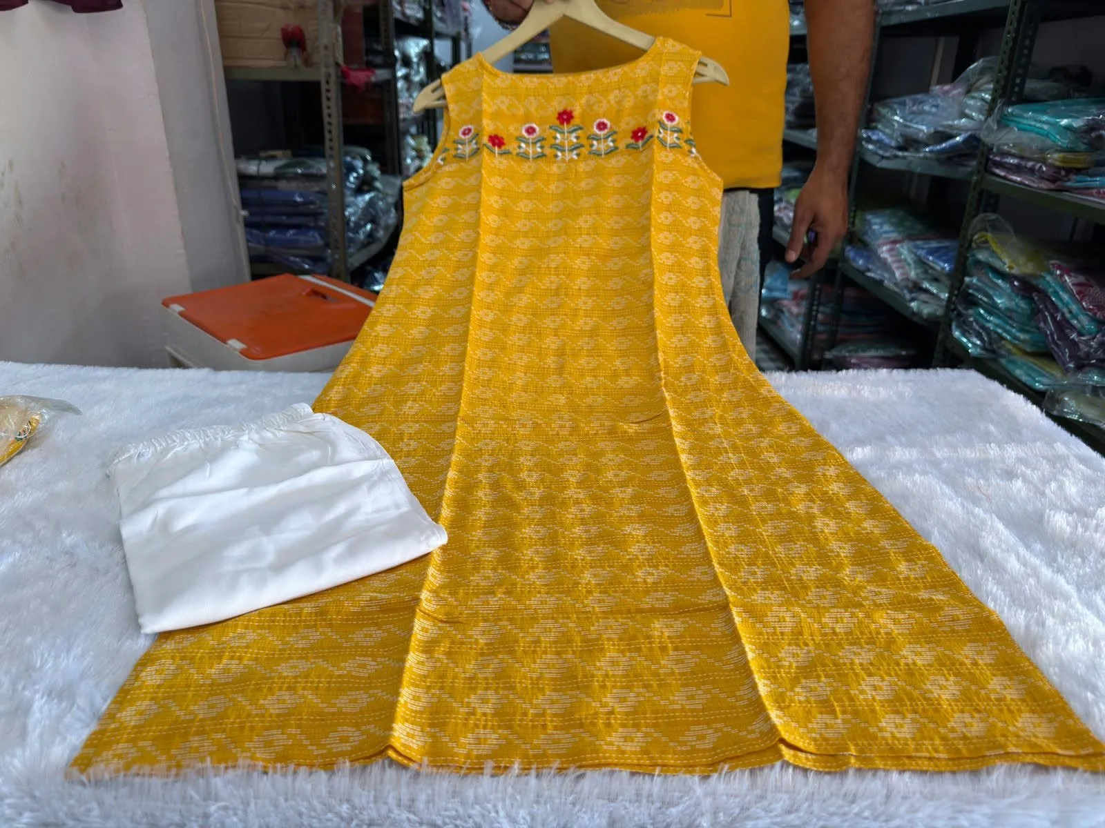Pure Cotton Kantha Work Sleeveless Kurti with Pant Set