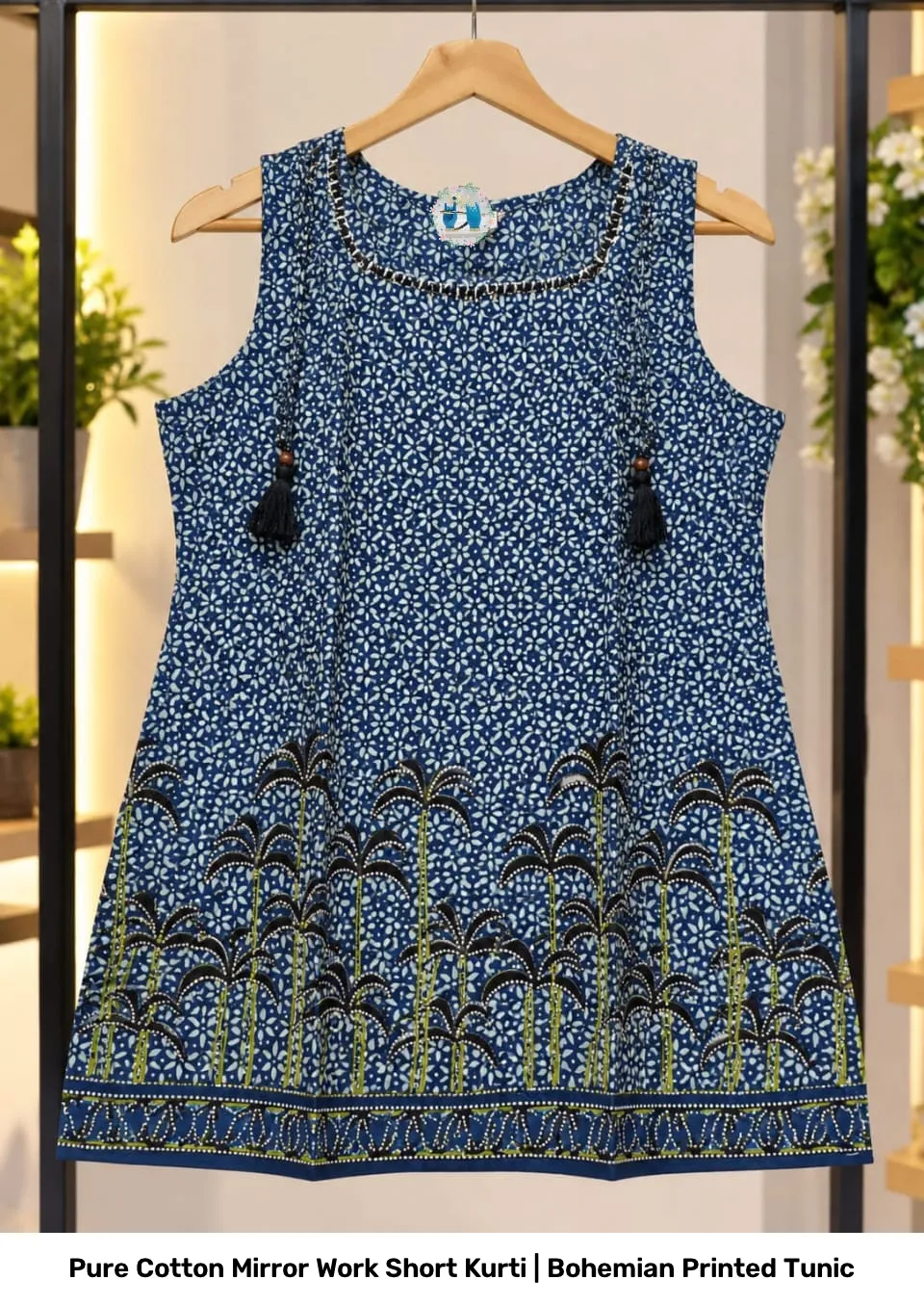 Pure Cotton Mirror Work Short Kurti | Bohemian Printed Tunic 2