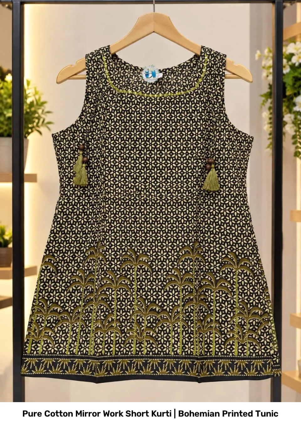 Pure Cotton Mirror Work Short Kurti | Bohemian Printed Tunic 3