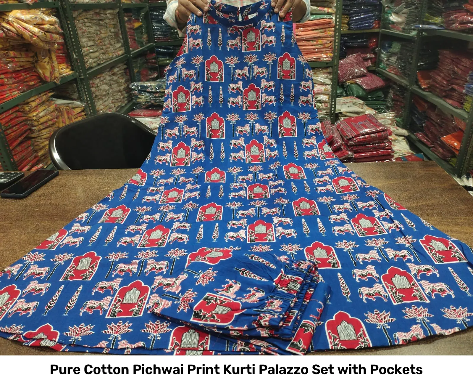 Pure Cotton Pichwai Print Kurti Palazzo Set with Pockets 3