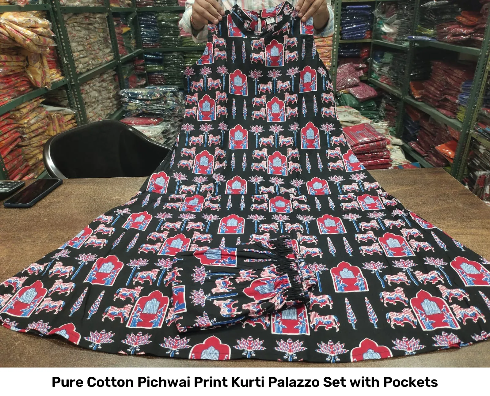 Pure Cotton Pichwai Print Kurti Palazzo Set with Pockets 5