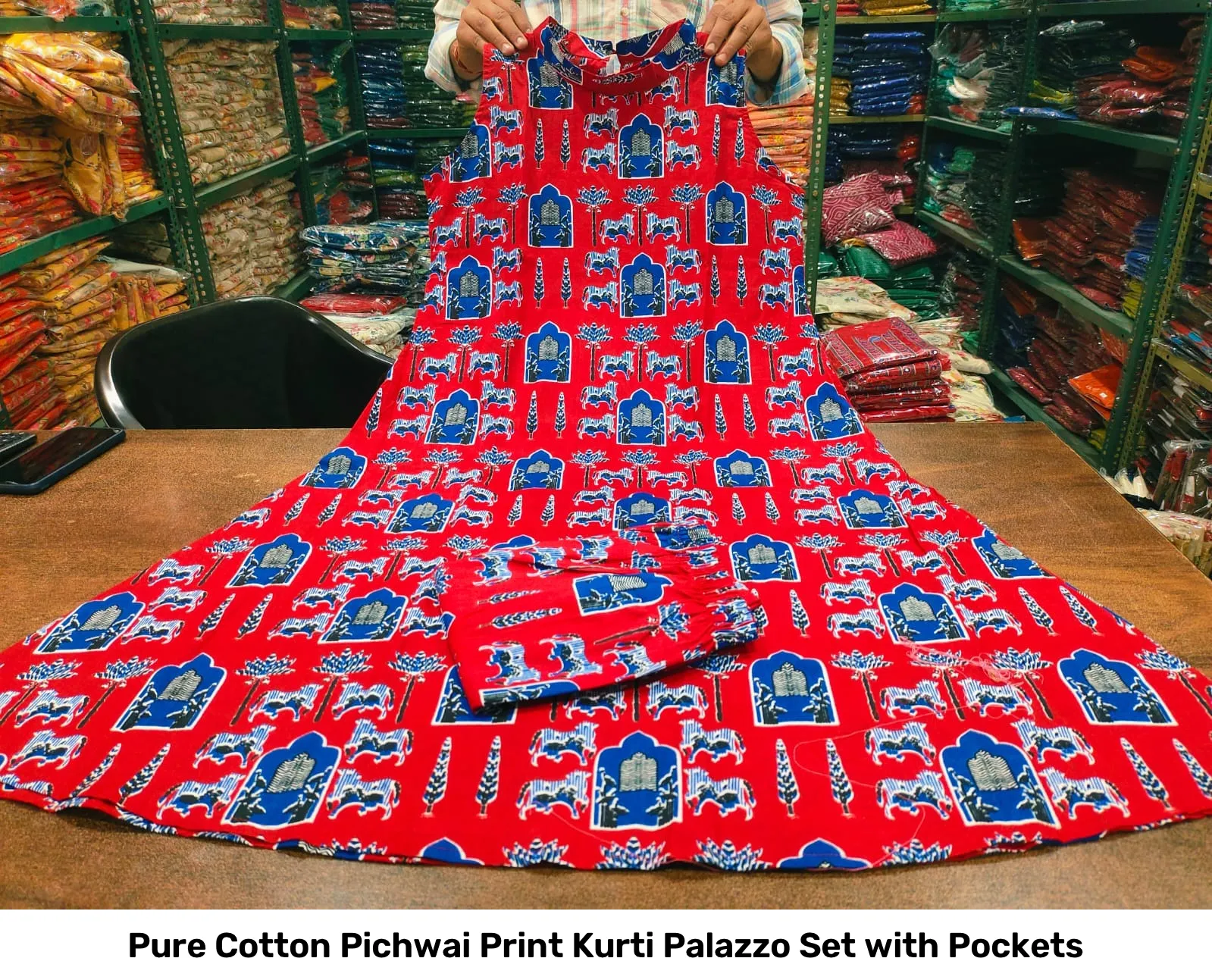 Pure Cotton Pichwai Print Kurti Palazzo Set with Pockets 6