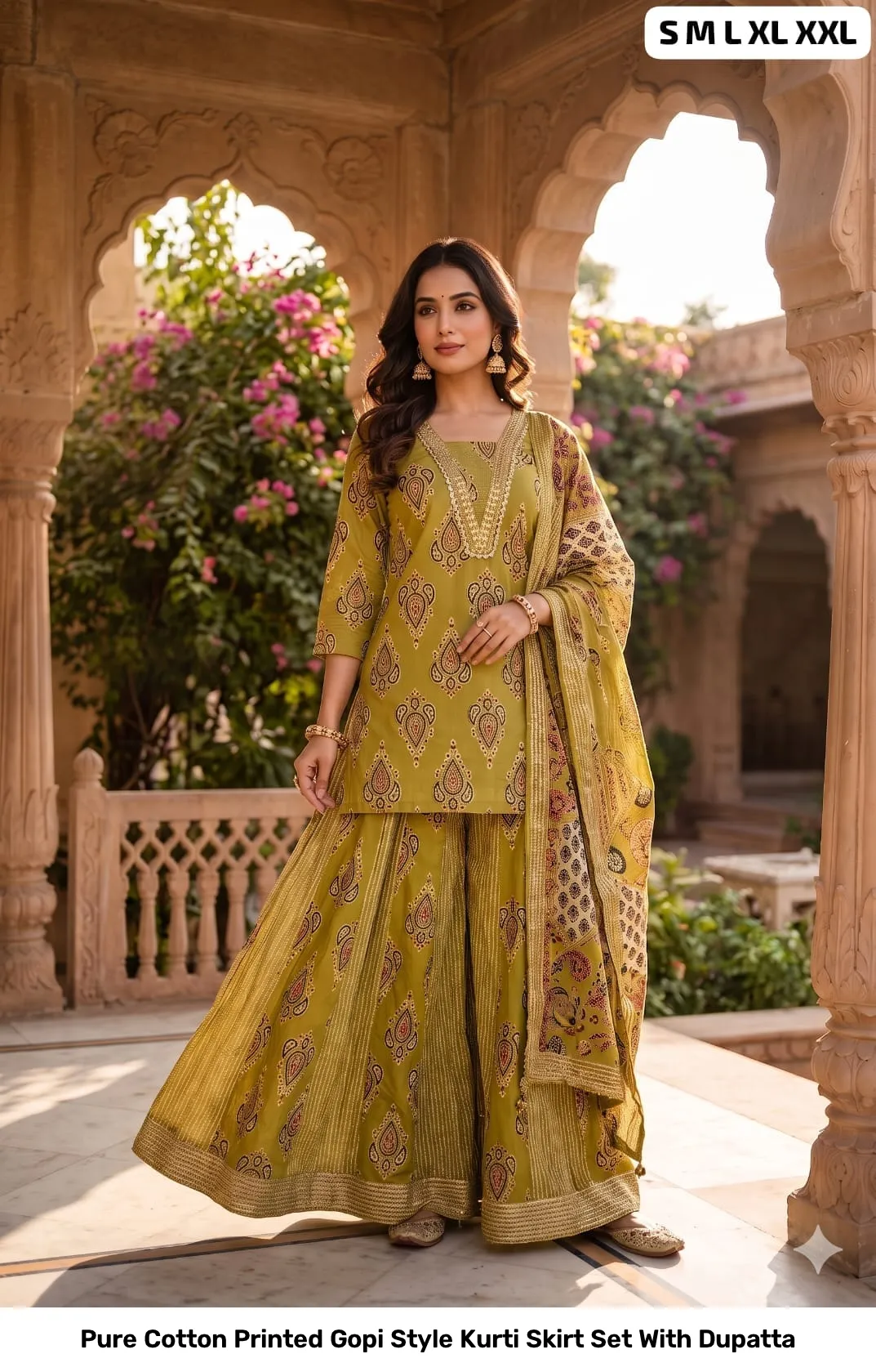 Pure Cotton Printed Gopi Style Kurti Skirt Set With Dupatta 13