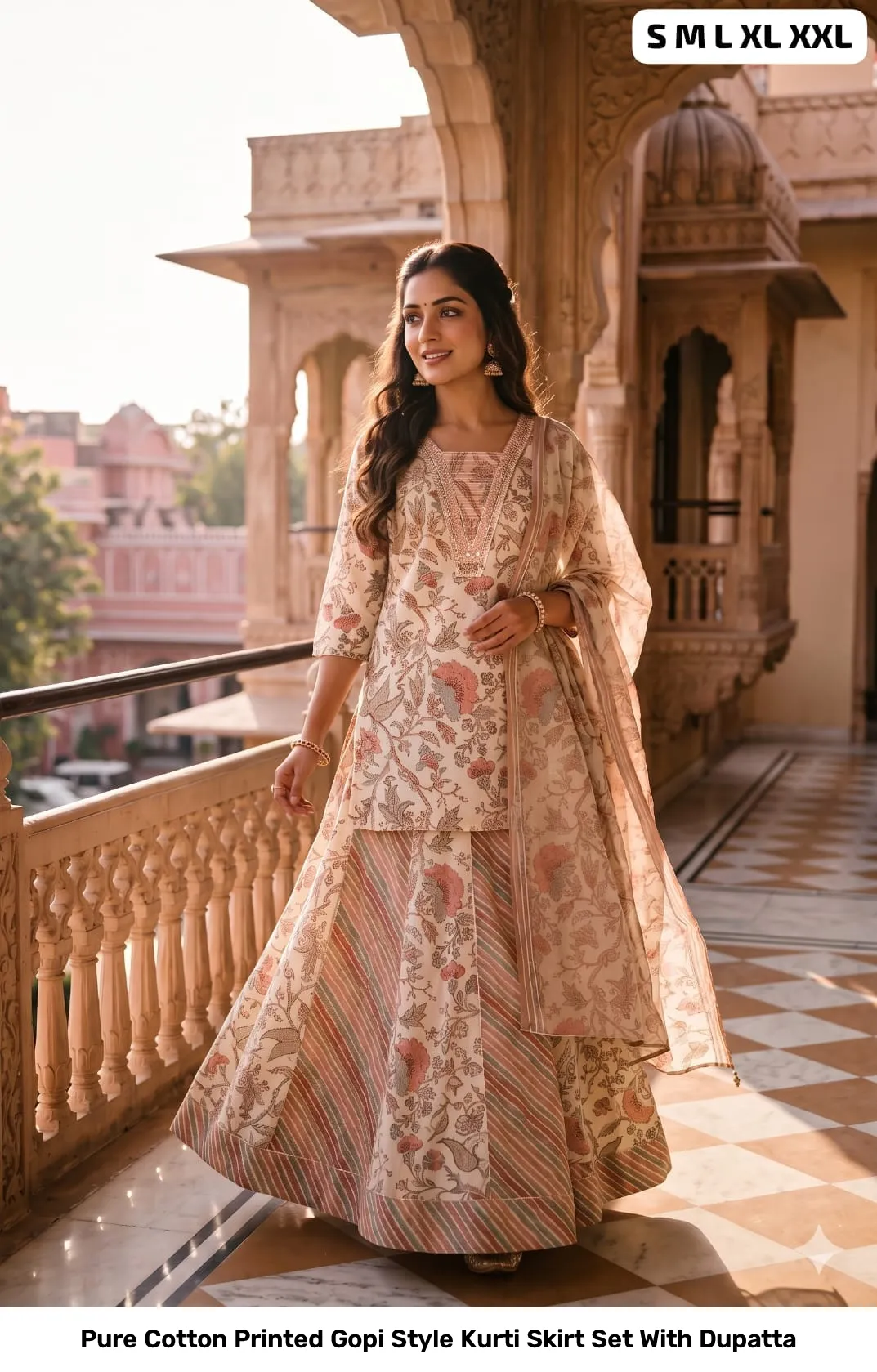 Pure Cotton Printed Gopi Style Kurti Skirt Set With Dupatta 4