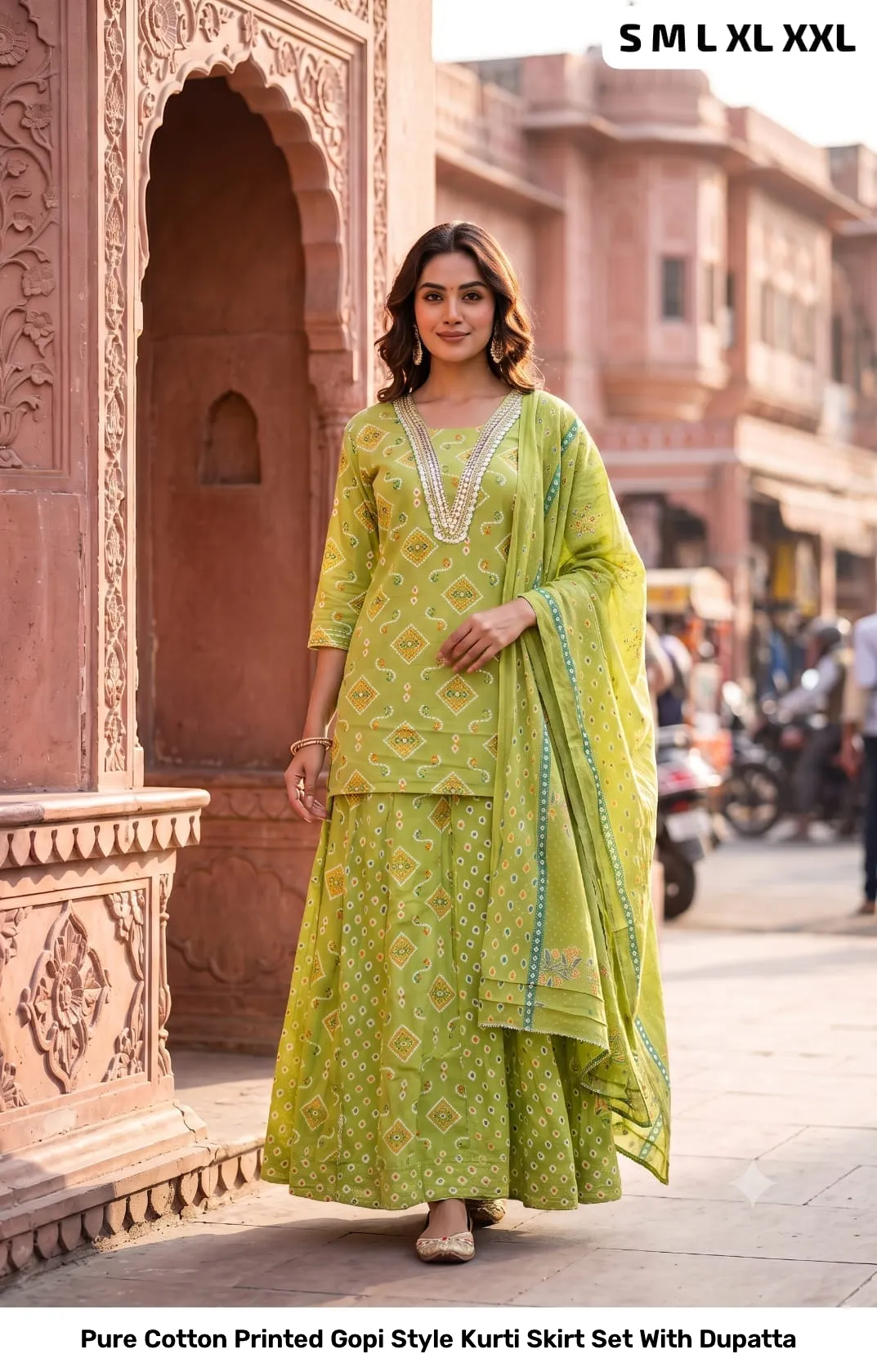 Pure Cotton Printed Gopi Style Kurti Skirt Set With Dupatta 8
