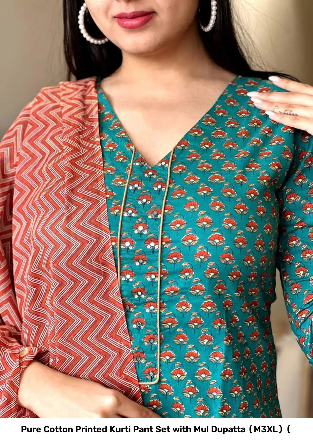 Pure Cotton Printed Kurti Pant Set with Mul Dupatta (M–3XL) ( 4