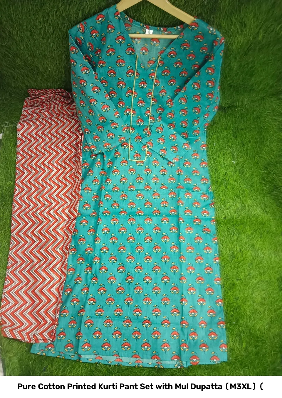 Pure Cotton Printed Kurti Pant Set with Mul Dupatta (M–3XL) ( 5