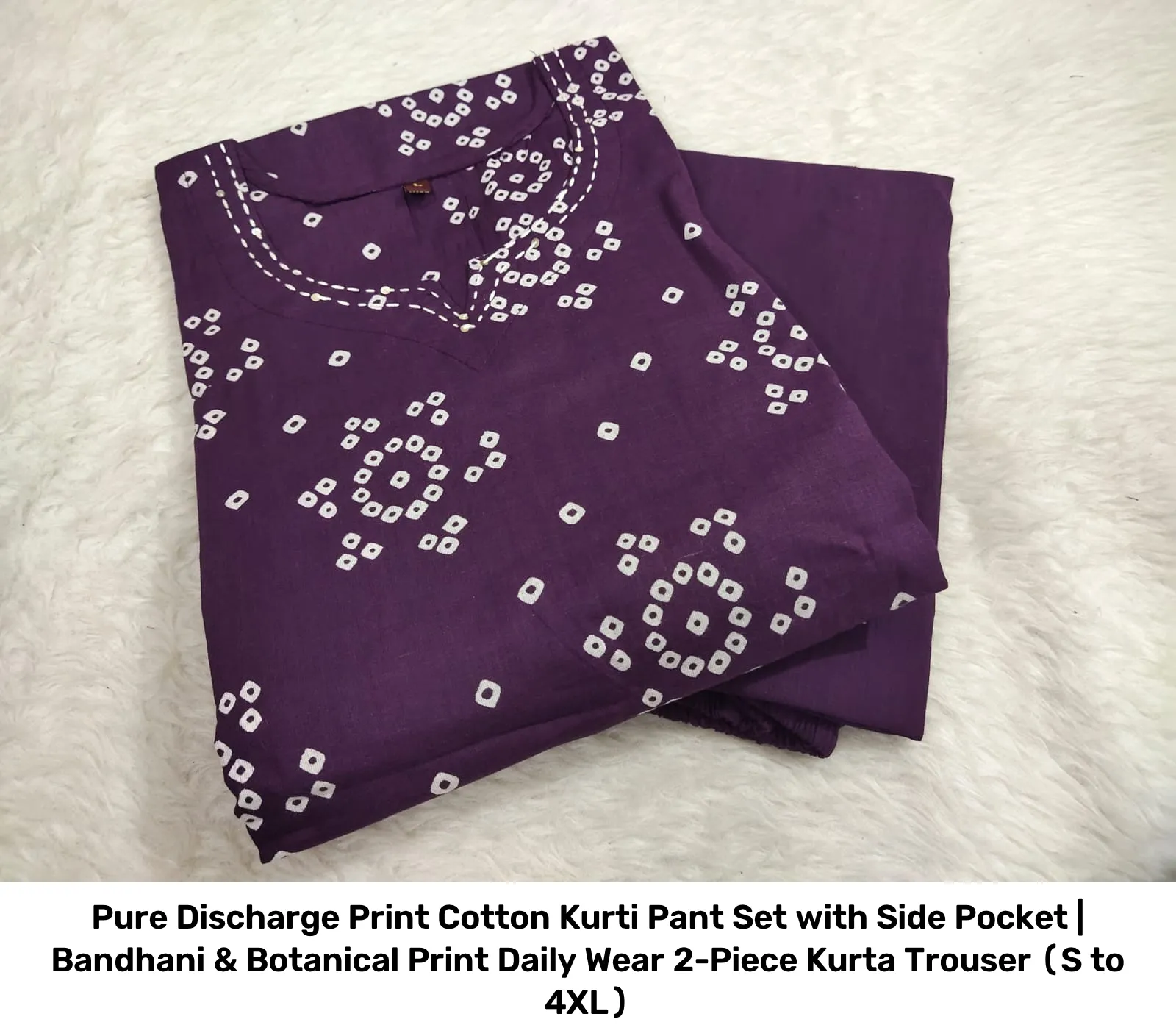 Pure Discharge Print Cotton Kurti Pant Set with Side Pocket | Bandhani & Botanical Print Daily Wear 2-Piece Kurta Trouser (S to 4XL) 4