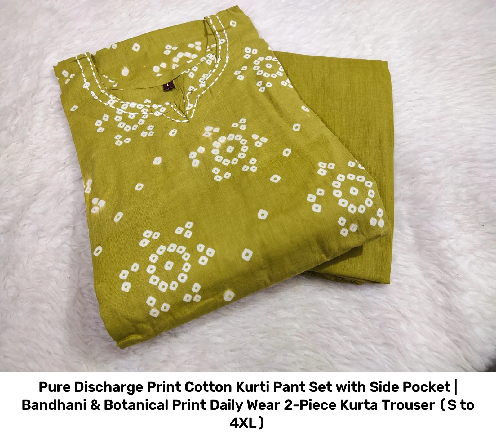 Pure Discharge Print Cotton Kurti Pant Set with Side Pocket | Bandhani & Botanical Print Daily Wear 2-Piece Kurta Trouser (S to 4XL) 8