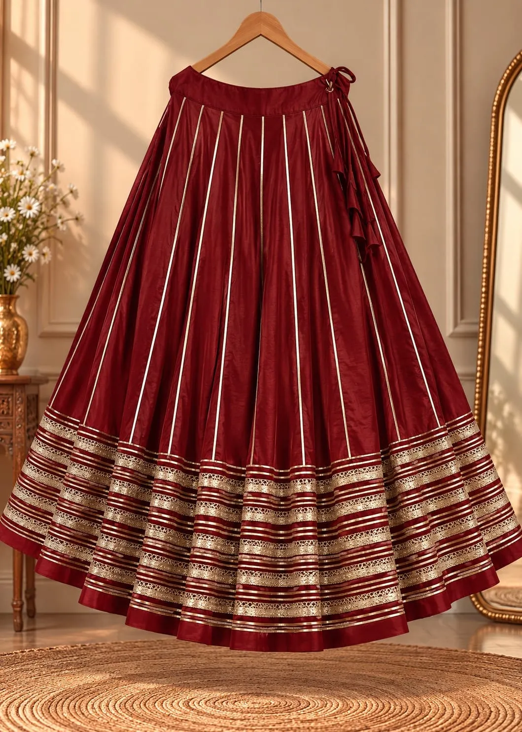 Pure Heavy 52 Pick Rayon Cotton Chaniya Choli with 6 Meter Flare & Gota Patti Lace Border