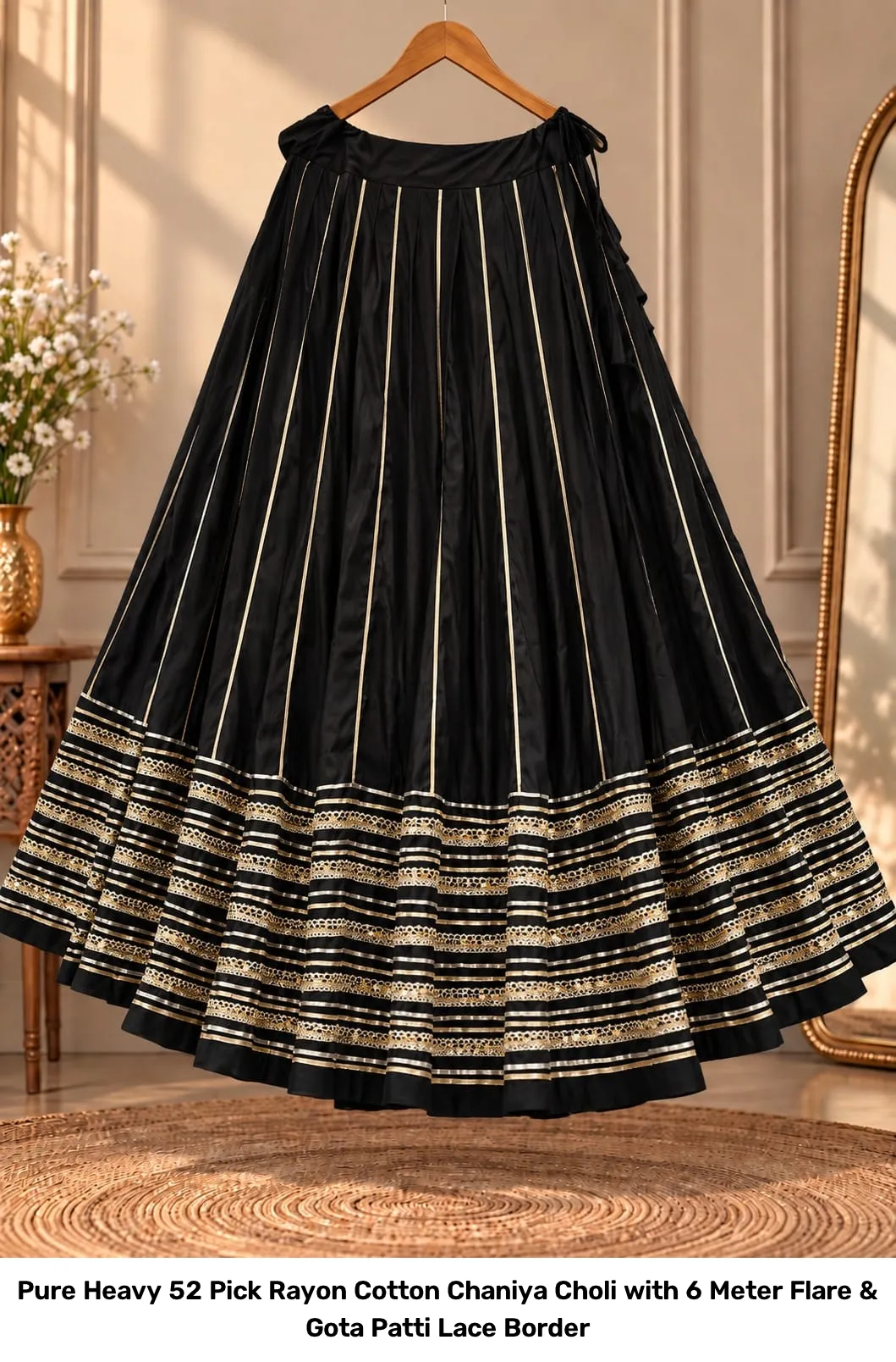 Pure Heavy 52 Pick Rayon Cotton Chaniya Choli with 6 Meter Flare & Gota Patti Lace Border 3