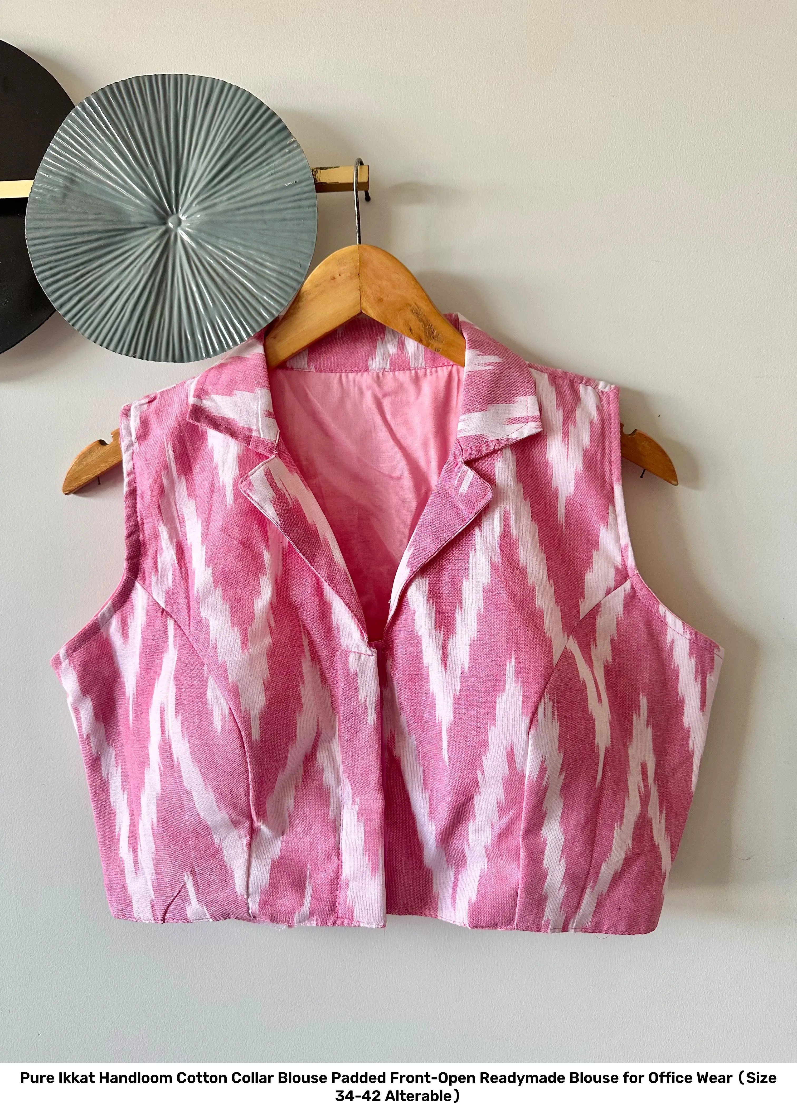 Pure Ikkat Handloom Cotton Collar Blouse – Padded Front-Open Readymade Blouse for Office Wear (Size 34-42 Alterable) 10