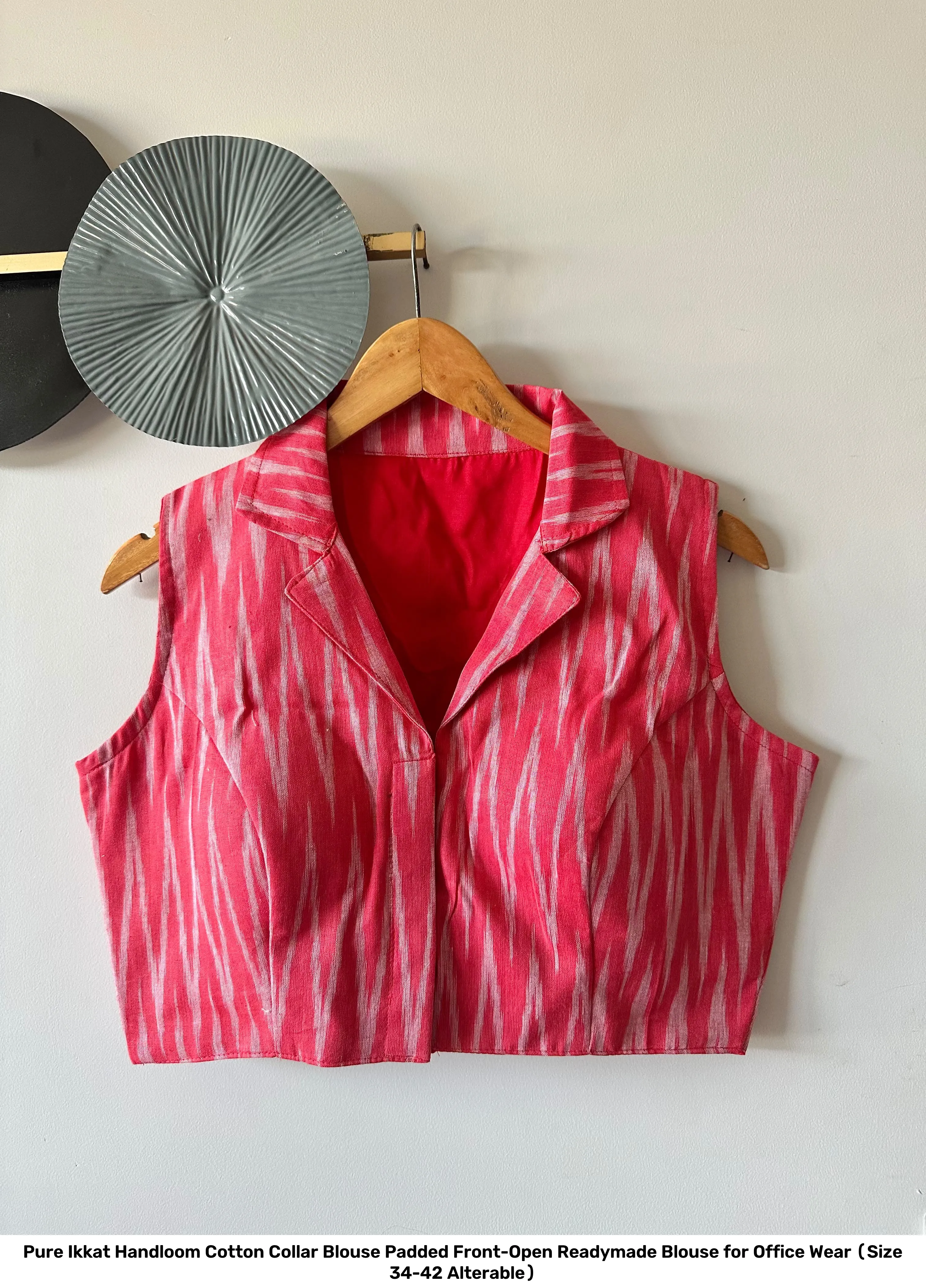 Pure Ikkat Handloom Cotton Collar Blouse – Padded Front-Open Readymade Blouse for Office Wear (Size 34-42 Alterable) 15