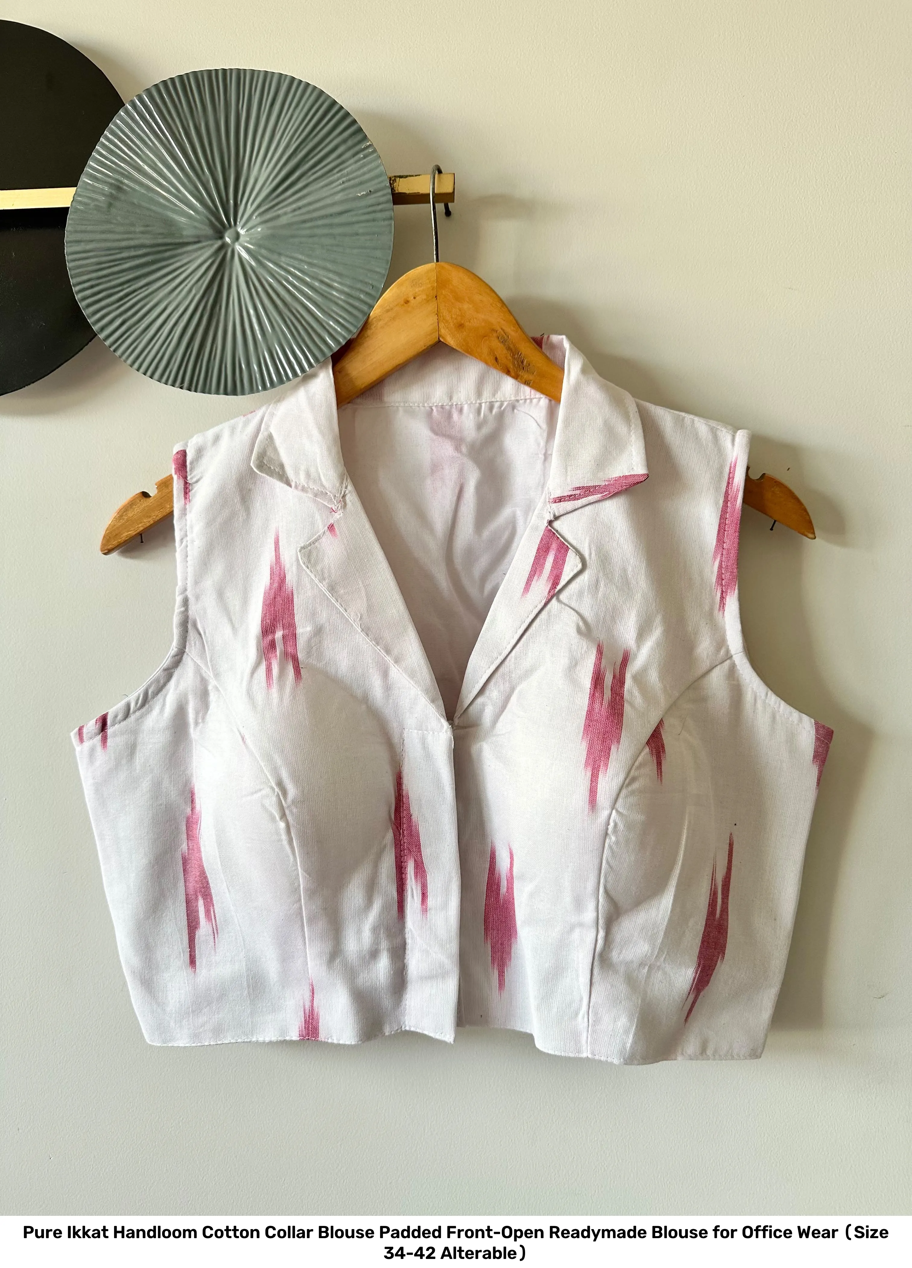 Pure Ikkat Handloom Cotton Collar Blouse – Padded Front-Open Readymade Blouse for Office Wear (Size 34-42 Alterable) 2