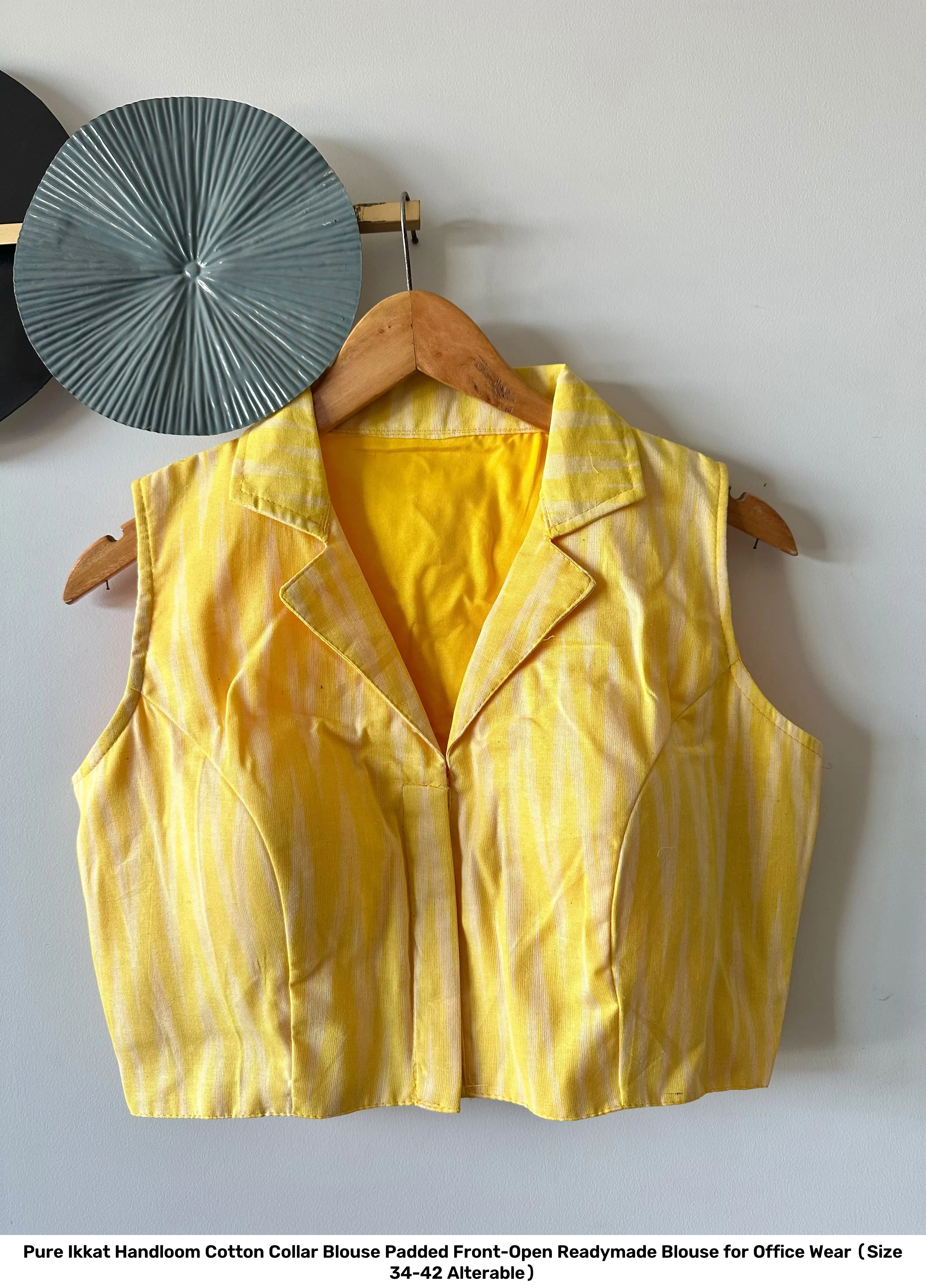 Pure Ikkat Handloom Cotton Collar Blouse – Padded Front-Open Readymade Blouse for Office Wear (Size 34-42 Alterable) 21