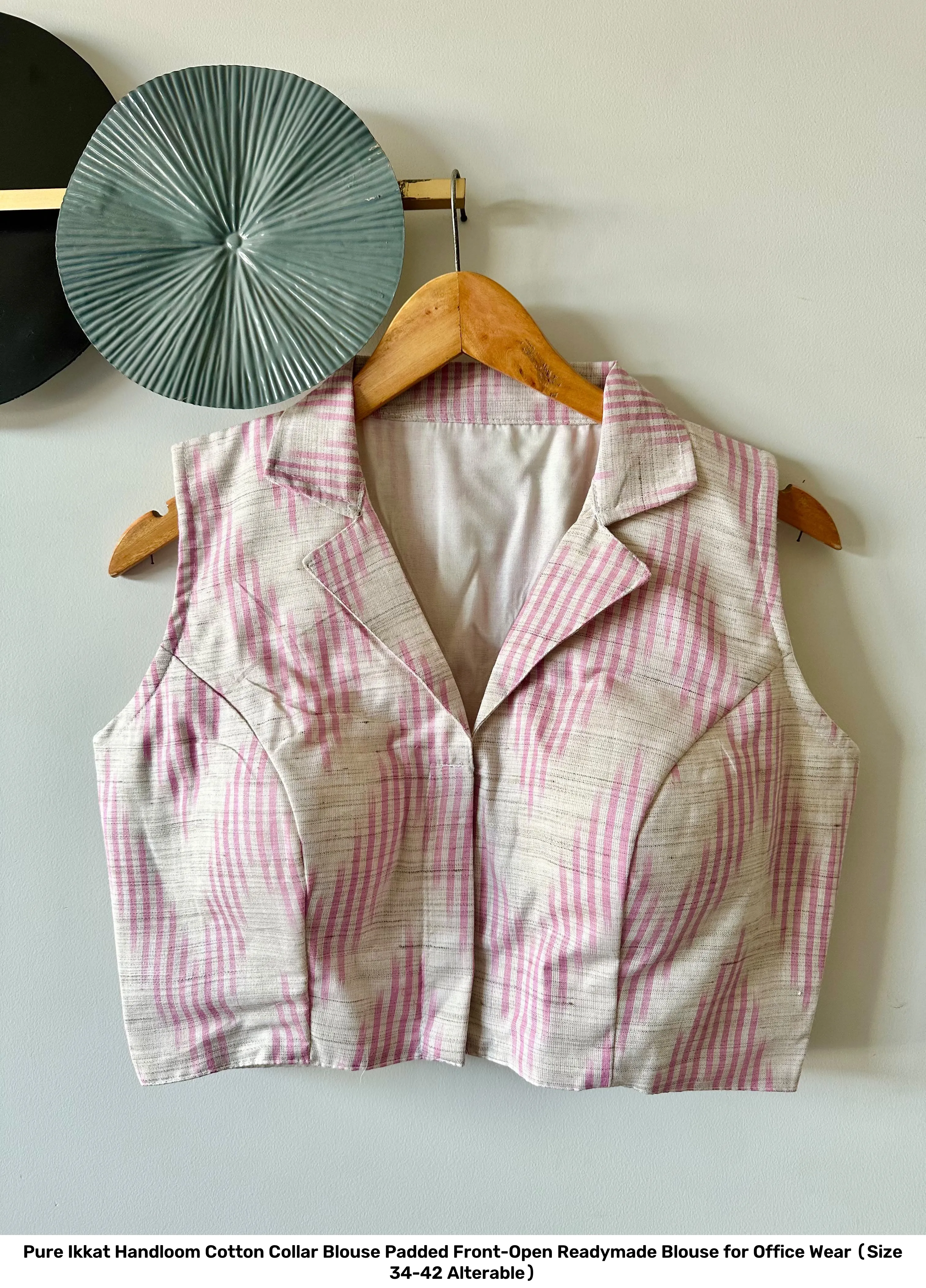Pure Ikkat Handloom Cotton Collar Blouse – Padded Front-Open Readymade Blouse for Office Wear (Size 34-42 Alterable) 4