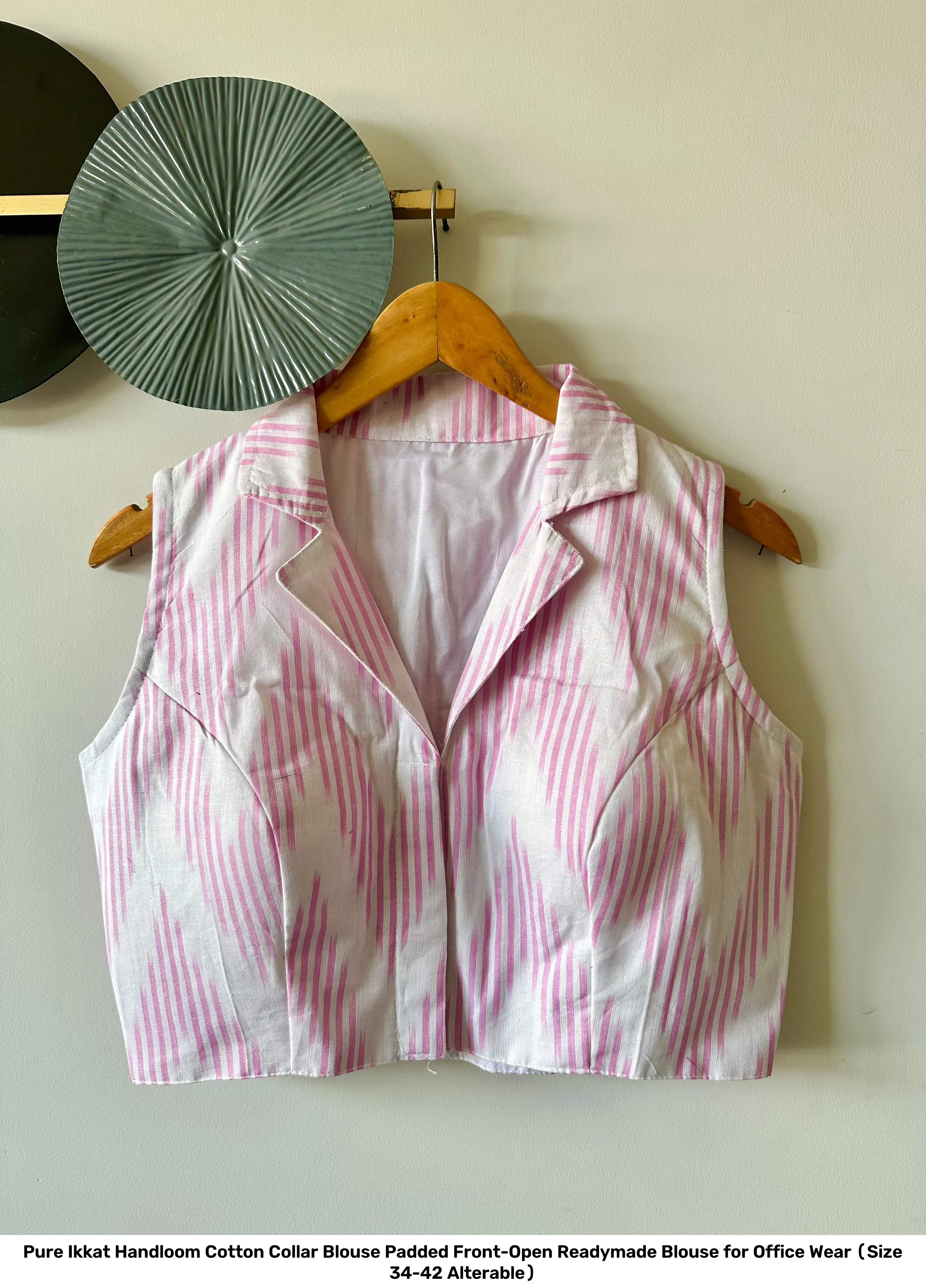Pure Ikkat Handloom Cotton Collar Blouse – Padded Front-Open Readymade Blouse for Office Wear (Size 34-42 Alterable) 8