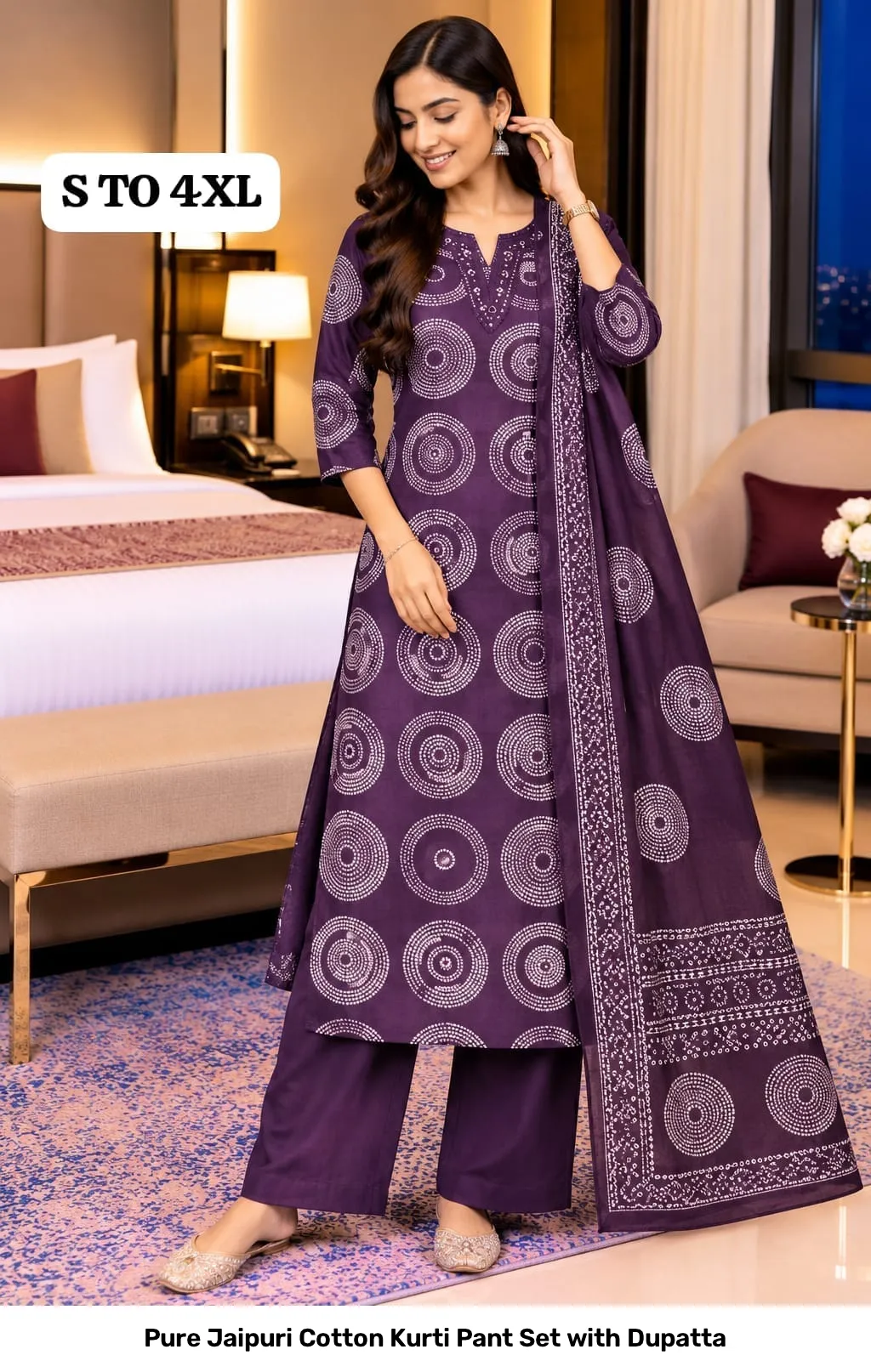 Pure Jaipuri Cotton Kurti Pant Set with Dupatta 10