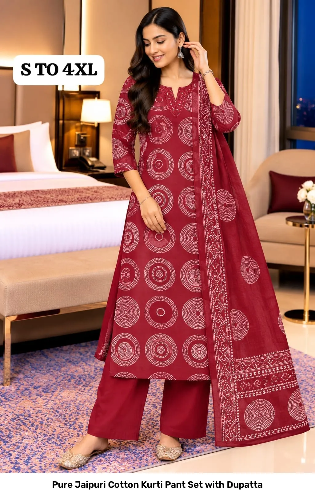 Pure Jaipuri Cotton Kurti Pant Set with Dupatta 25