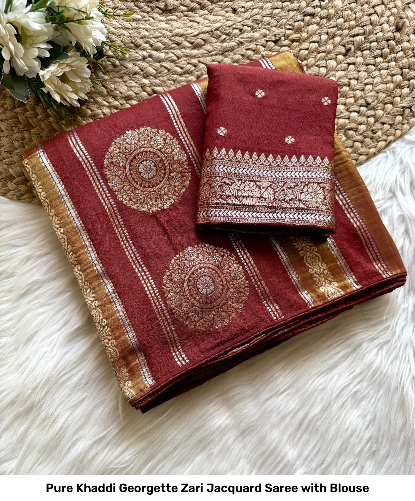 Pure Khaddi Georgette Zari Jacquard Saree with Blouse 11
