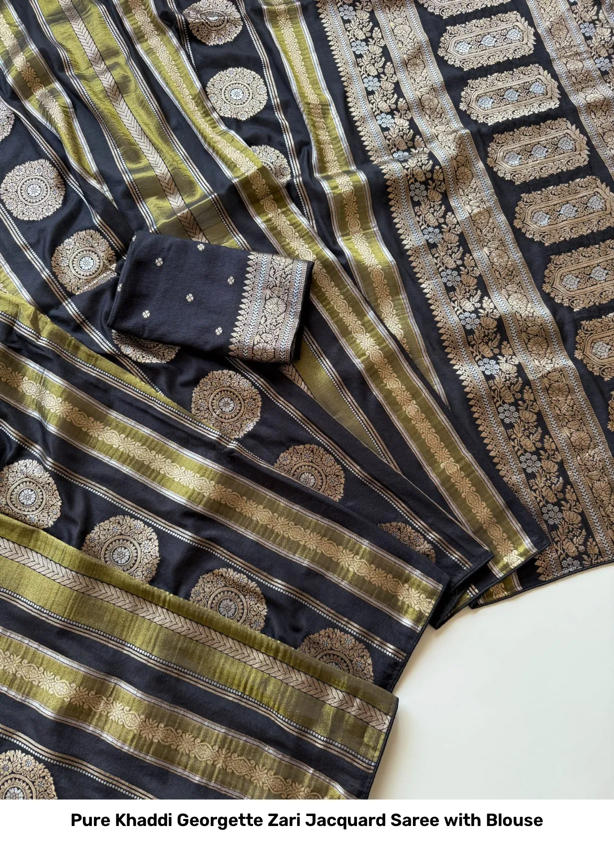 Pure Khaddi Georgette Zari Jacquard Saree with Blouse 12