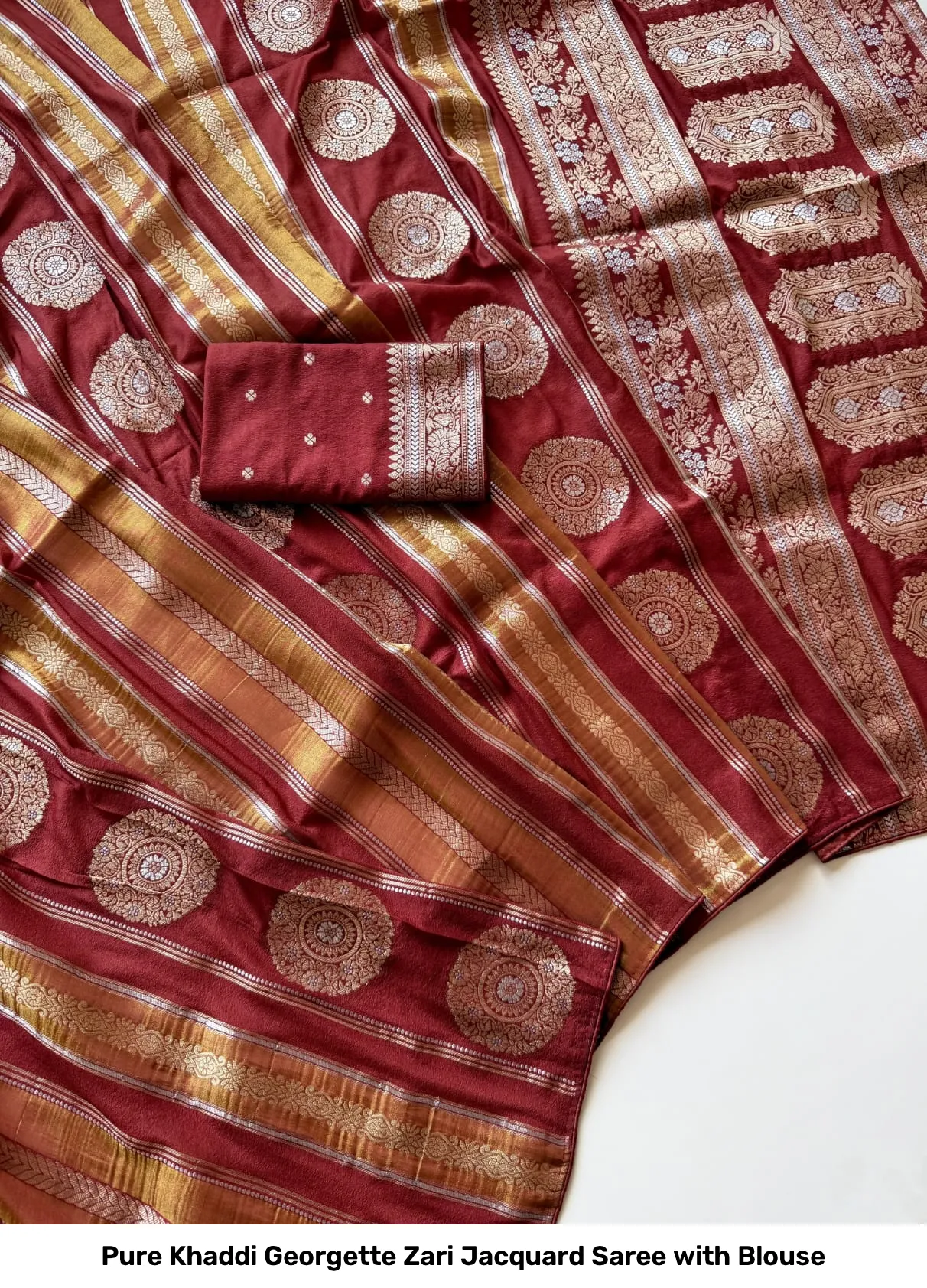 Pure Khaddi Georgette Zari Jacquard Saree with Blouse 15