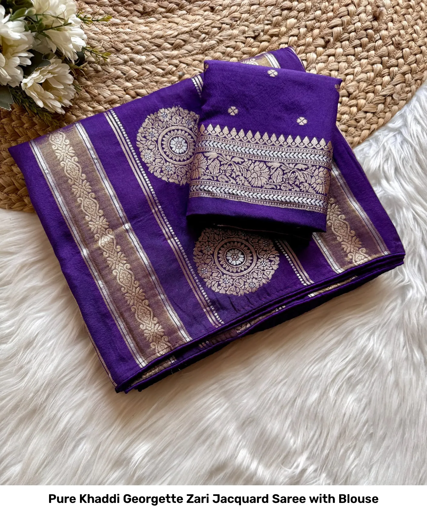 Pure Khaddi Georgette Zari Jacquard Saree with Blouse 2