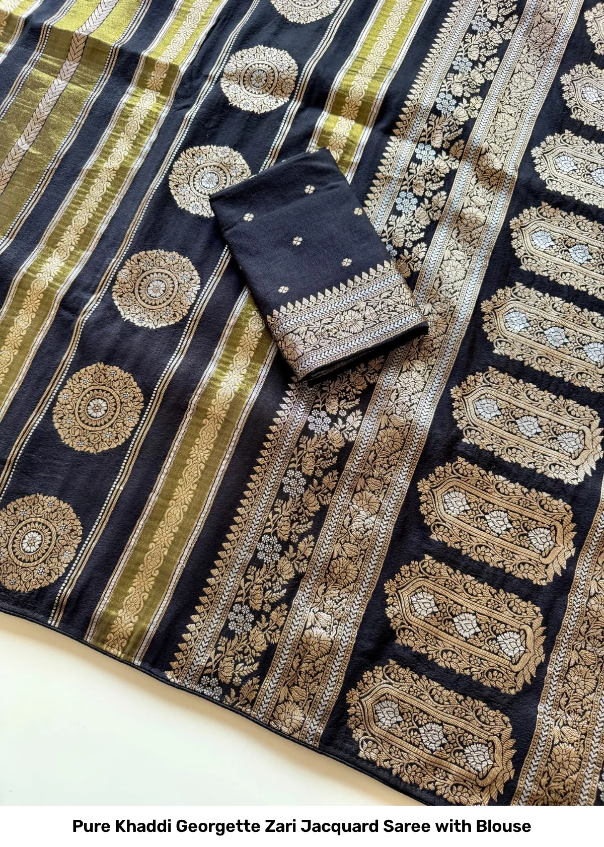 Pure Khaddi Georgette Zari Jacquard Saree with Blouse 4
