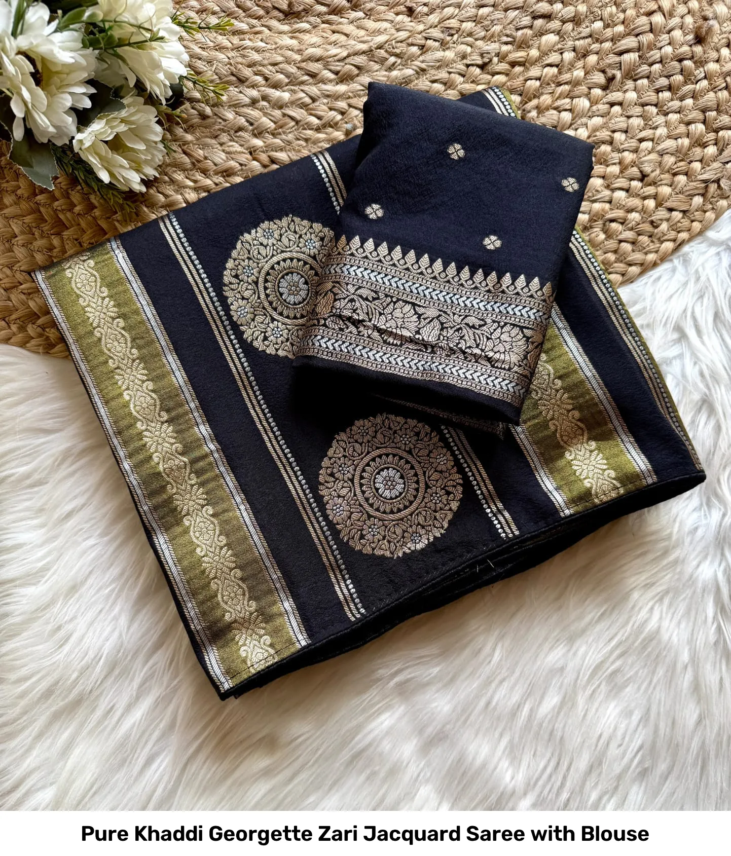 Pure Khaddi Georgette Zari Jacquard Saree with Blouse 8
