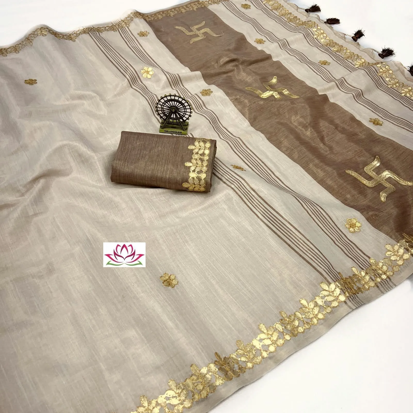 Pure Linen Cotton Gota Patti Saree