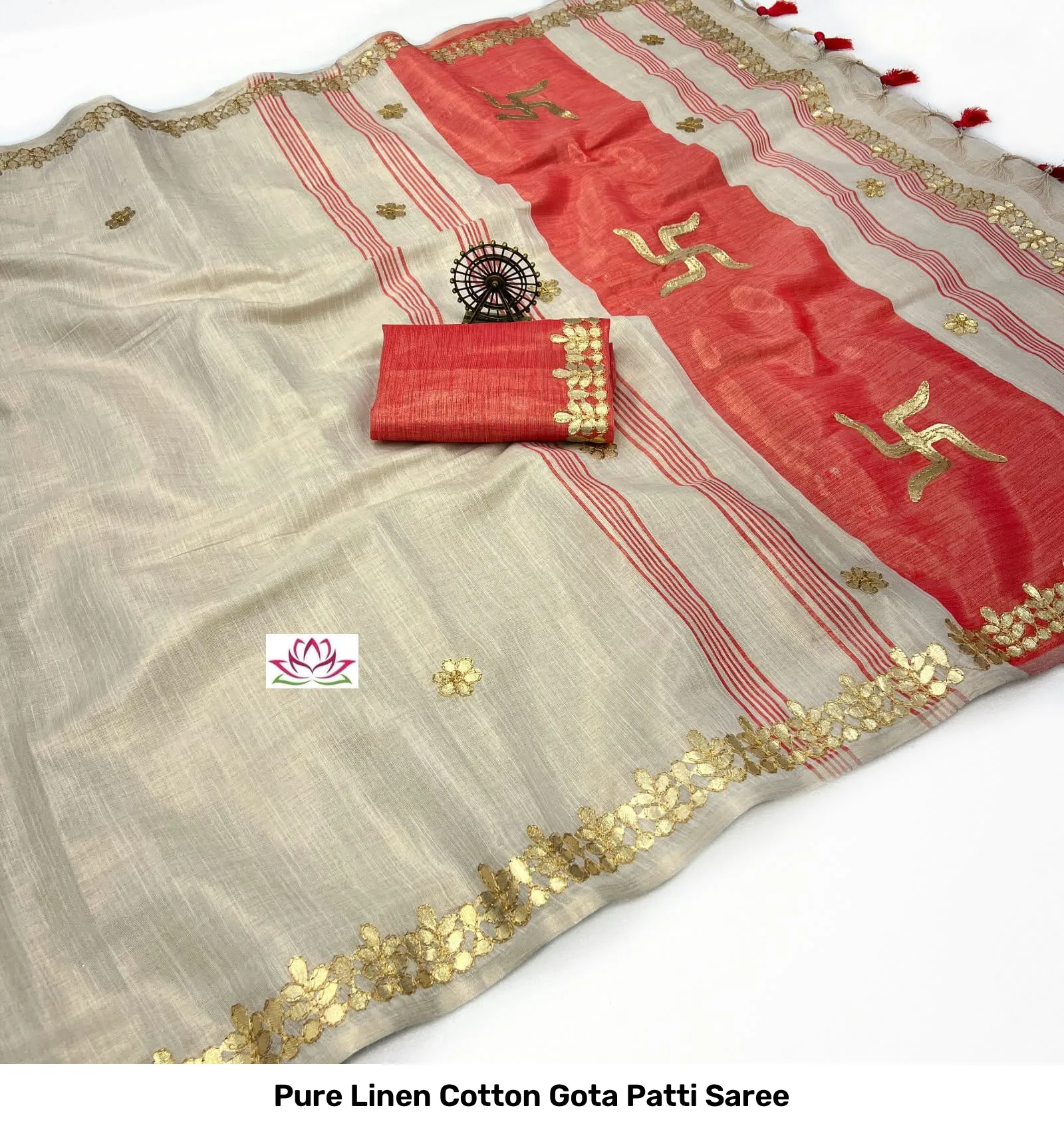 Pure Linen Cotton Gota Patti Saree 2