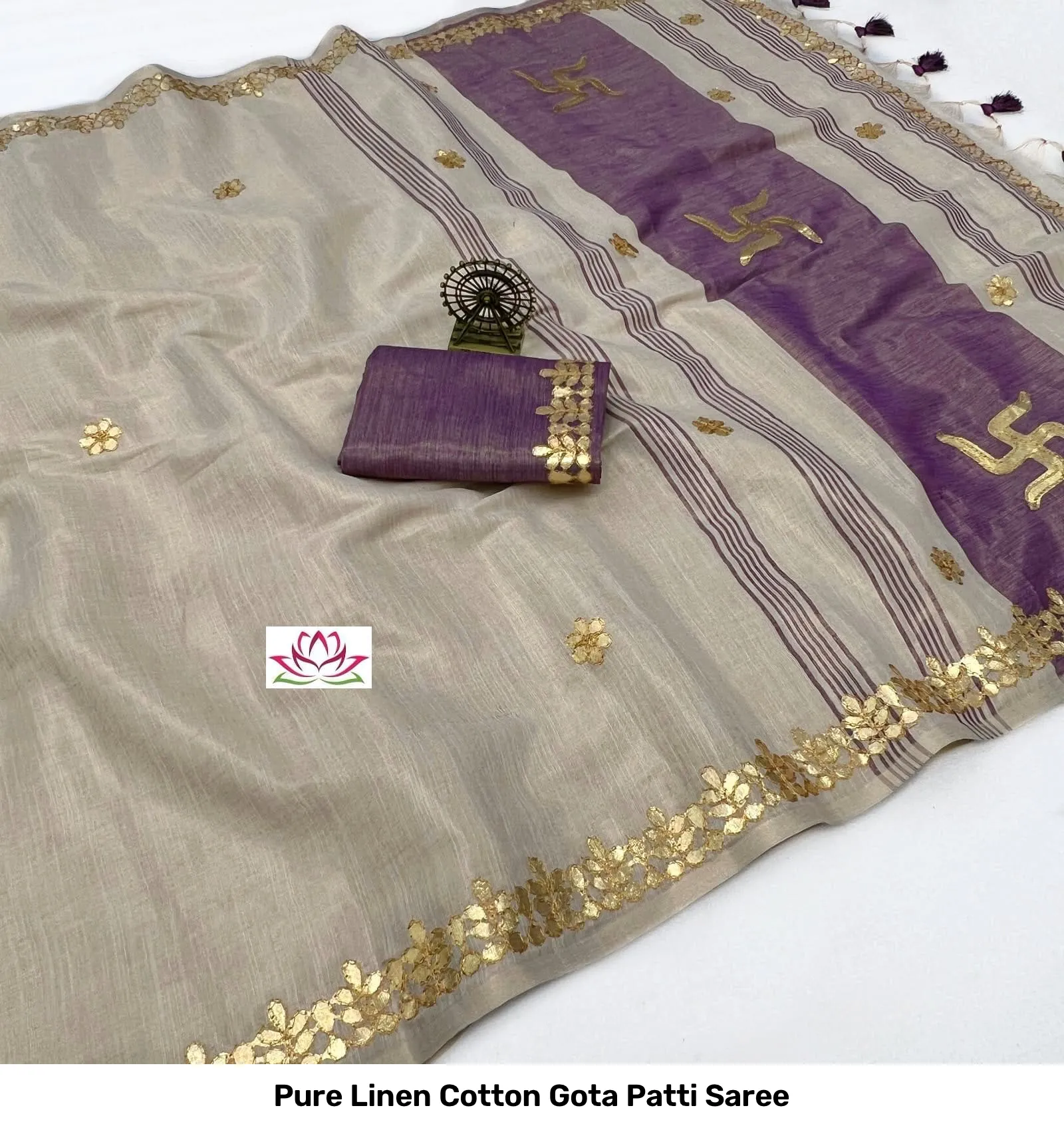 Pure Linen Cotton Gota Patti Saree 3