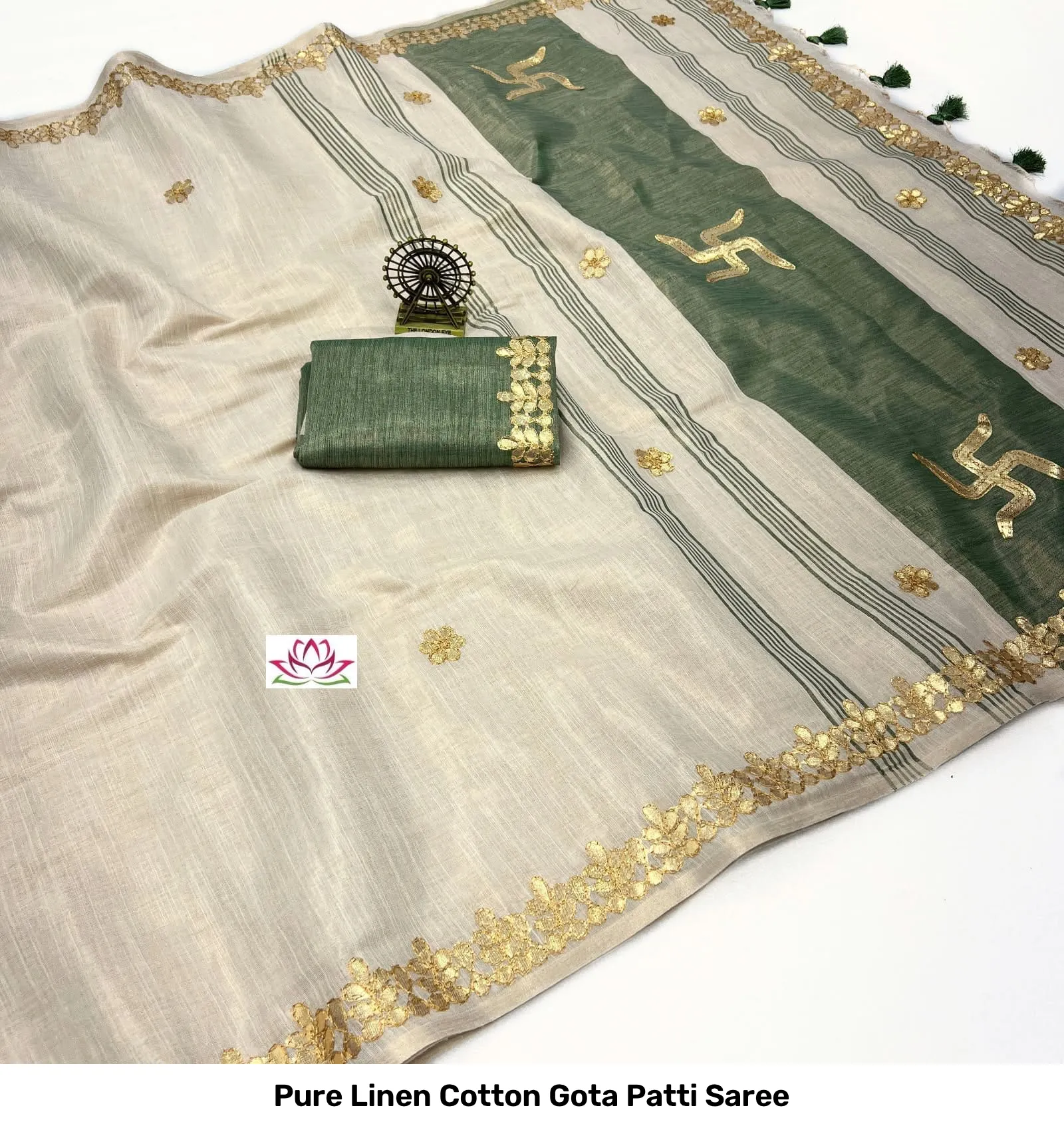 Pure Linen Cotton Gota Patti Saree 4