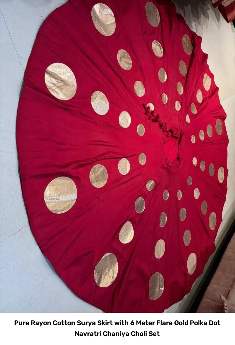 Pure Rayon Cotton Surya Skirt with 6 Meter Flare – Gold Polka Dot Navratri Chaniya Choli Set 3