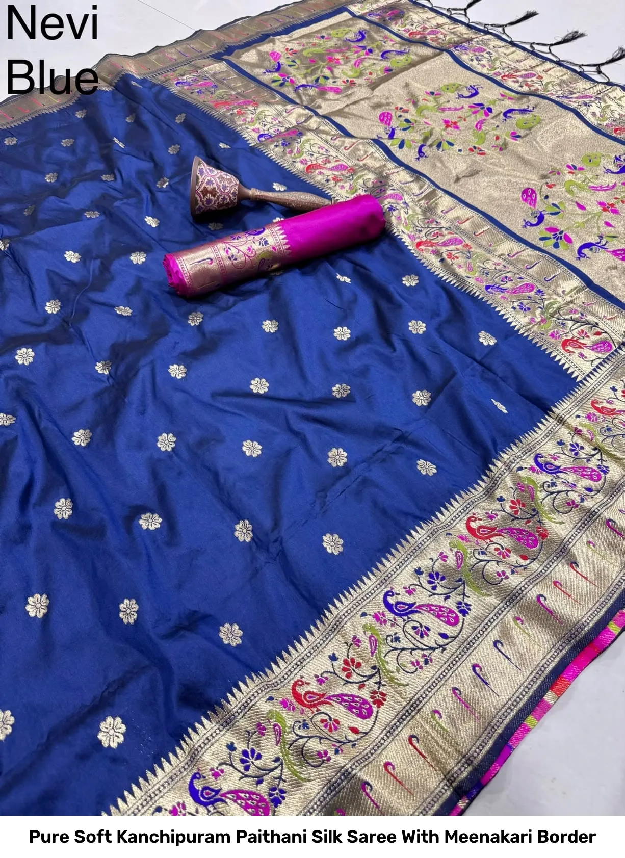 Pure Soft Kanchipuram Paithani Silk Saree With Meenakari Border 10