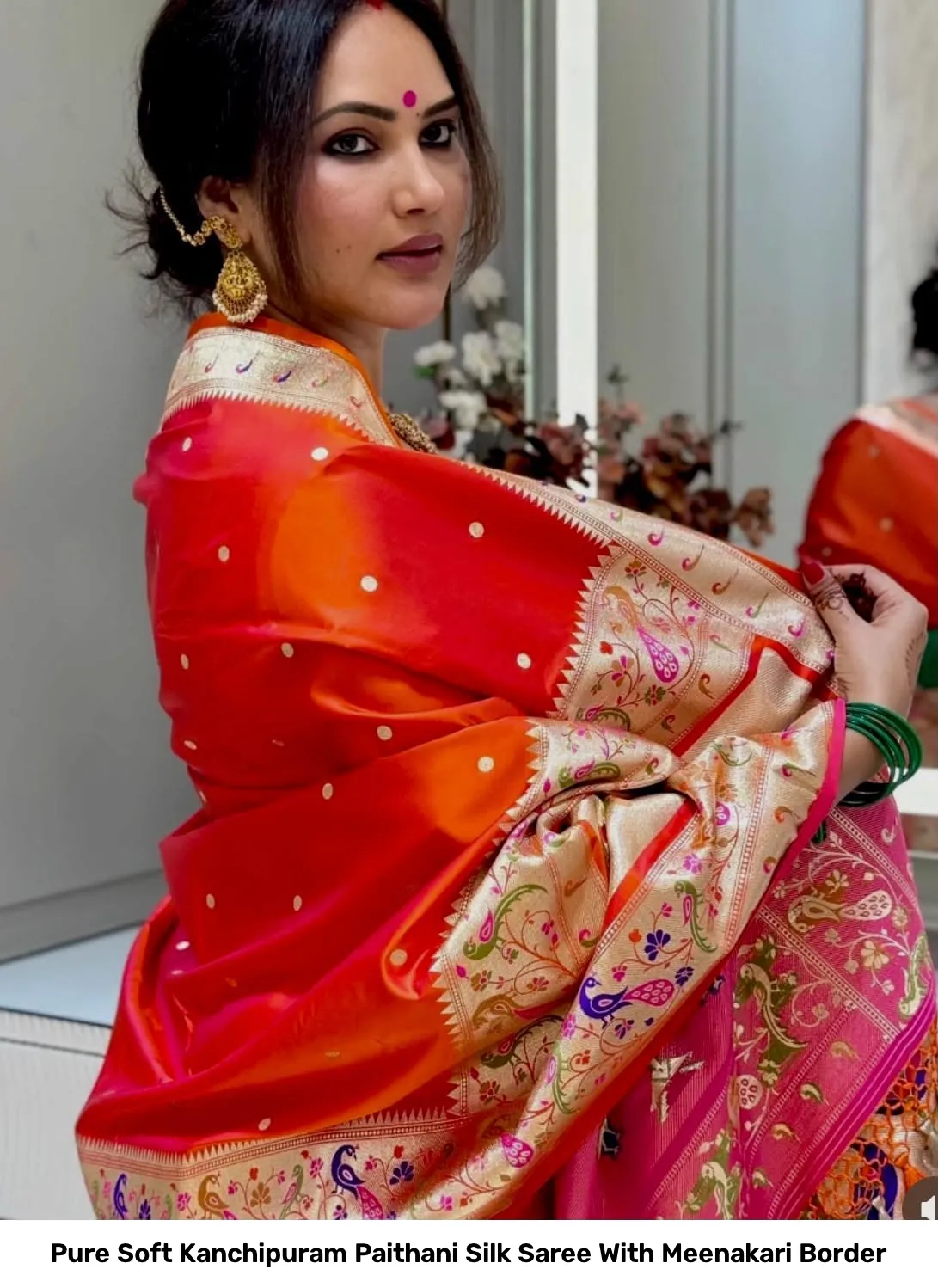 Pure Soft Kanchipuram Paithani Silk Saree With Meenakari Border 11