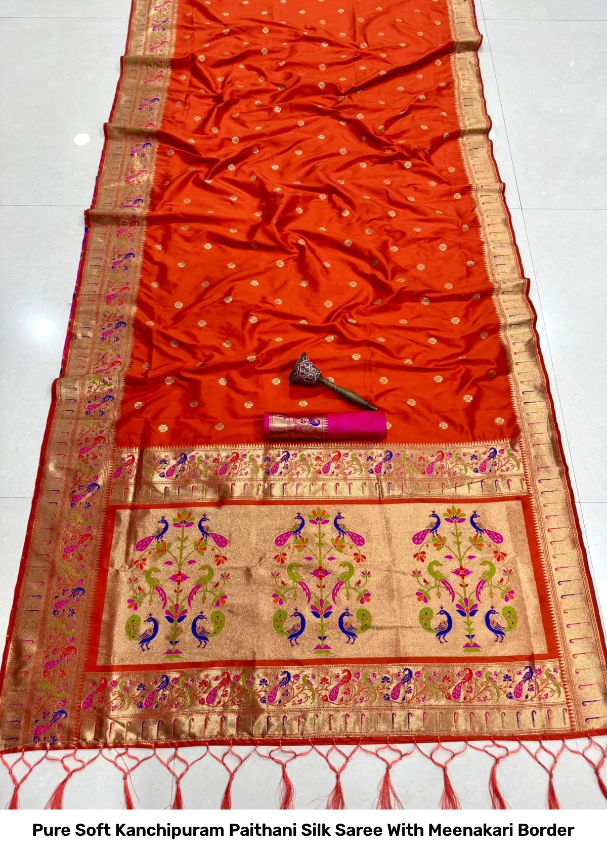 Pure Soft Kanchipuram Paithani Silk Saree With Meenakari Border 12