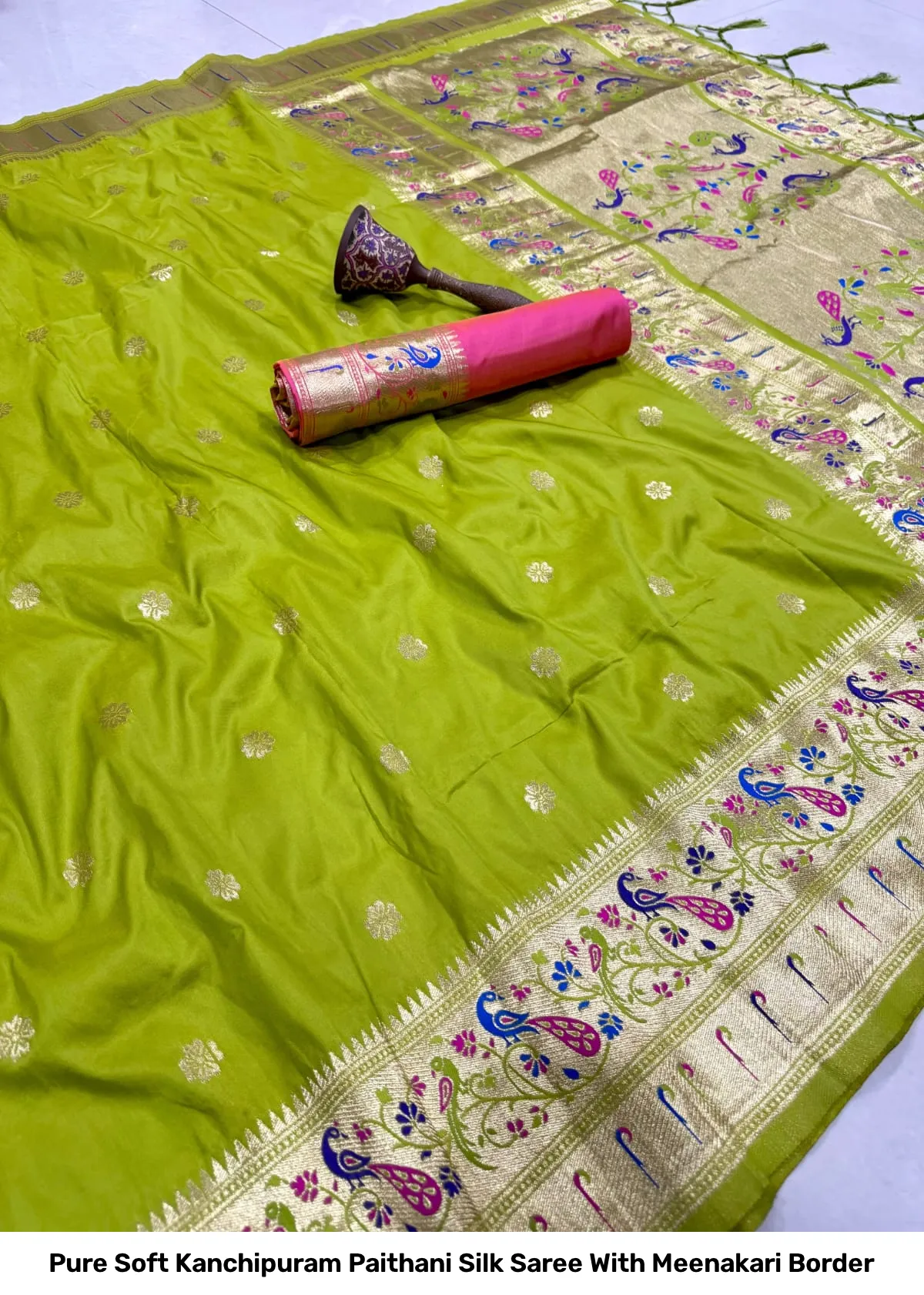 Pure Soft Kanchipuram Paithani Silk Saree With Meenakari Border 15