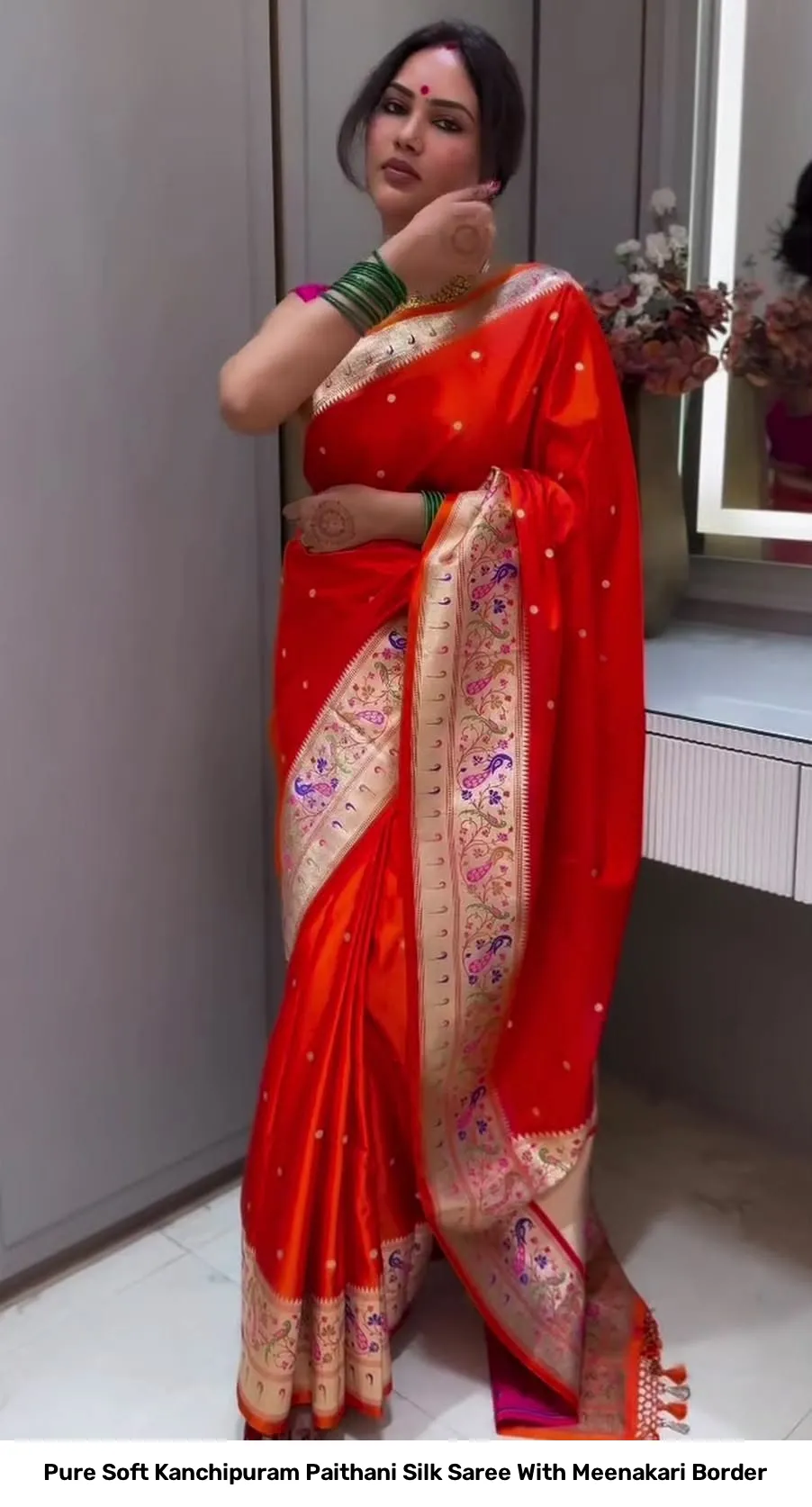 Pure Soft Kanchipuram Paithani Silk Saree With Meenakari Border 17