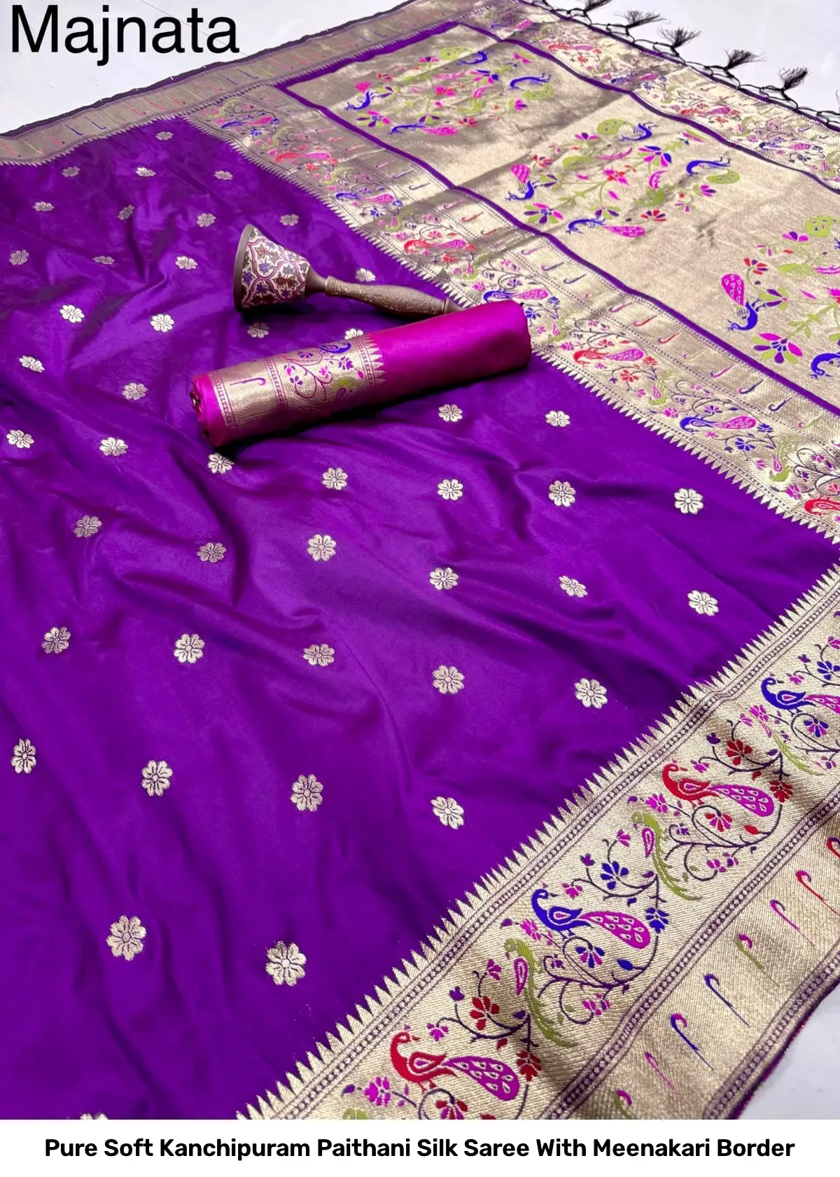 Pure Soft Kanchipuram Paithani Silk Saree With Meenakari Border 19