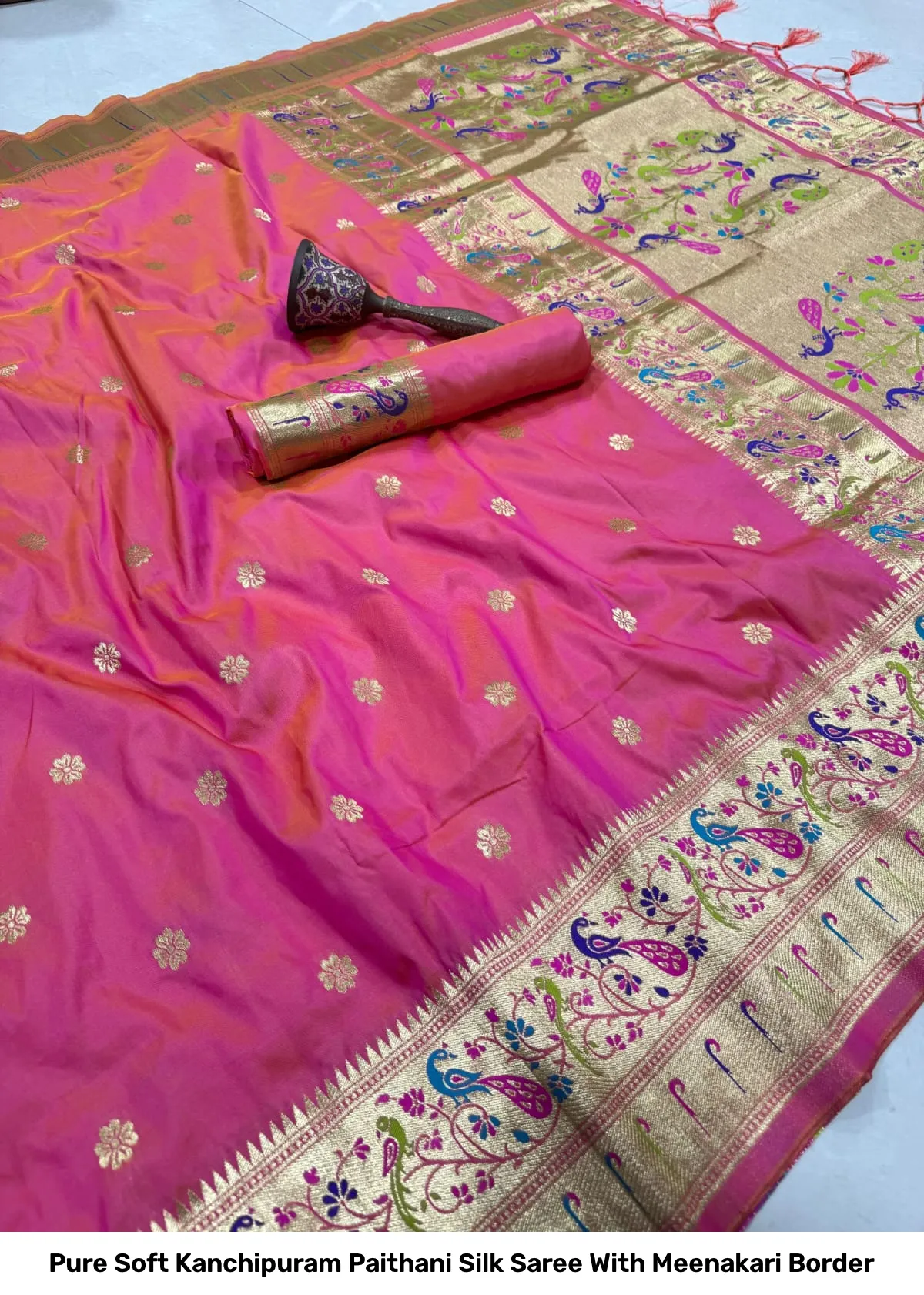 Pure Soft Kanchipuram Paithani Silk Saree With Meenakari Border 20