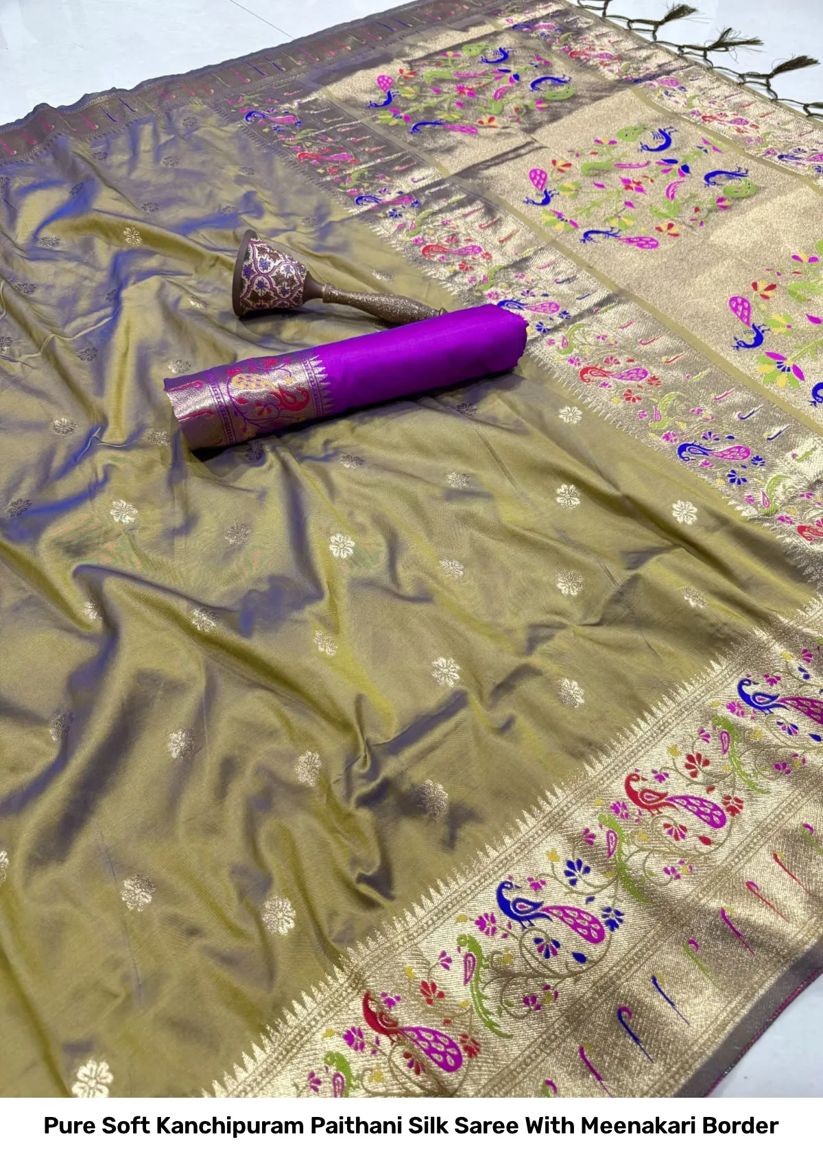 Pure Soft Kanchipuram Paithani Silk Saree With Meenakari Border 21