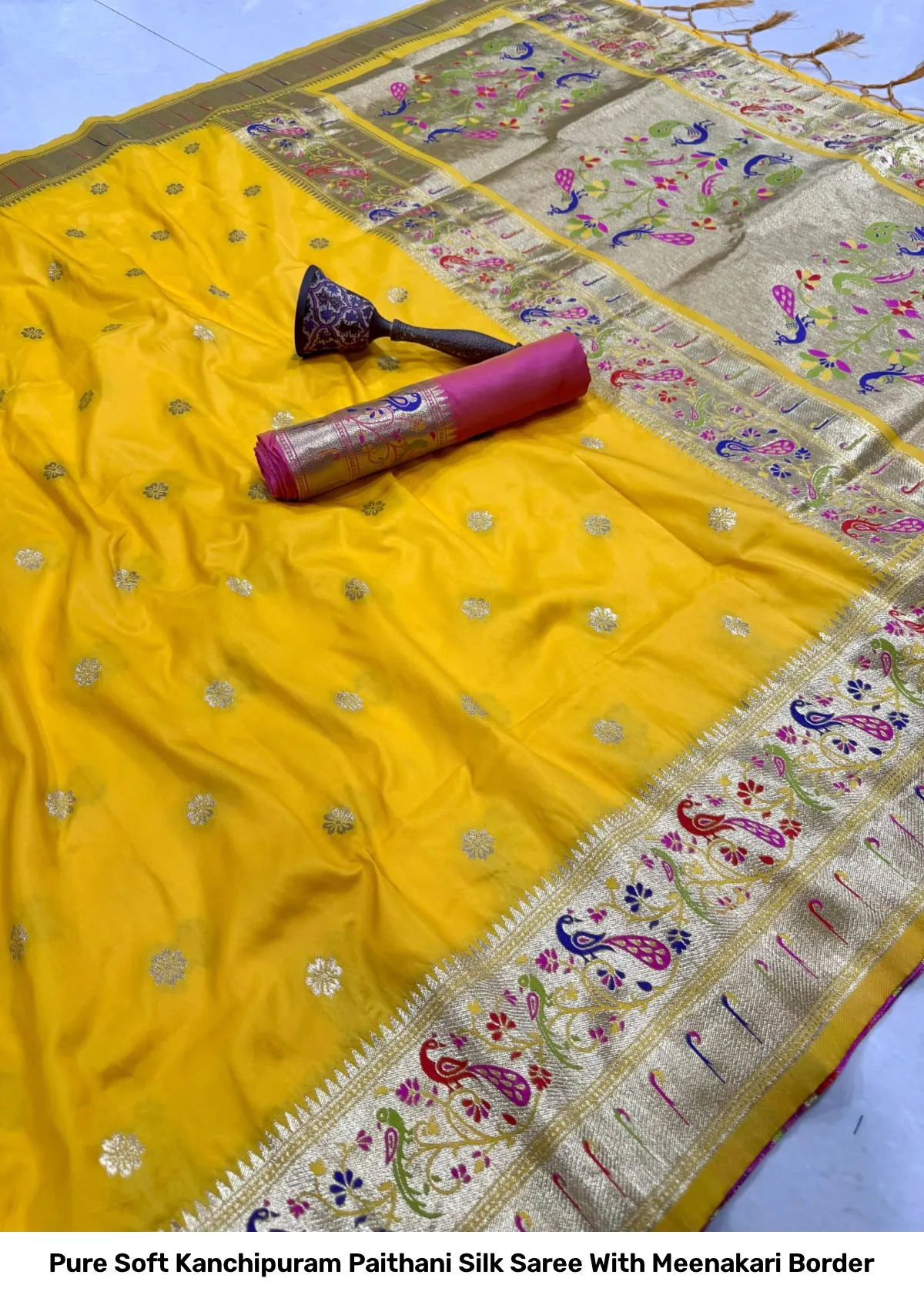 Pure Soft Kanchipuram Paithani Silk Saree With Meenakari Border 22