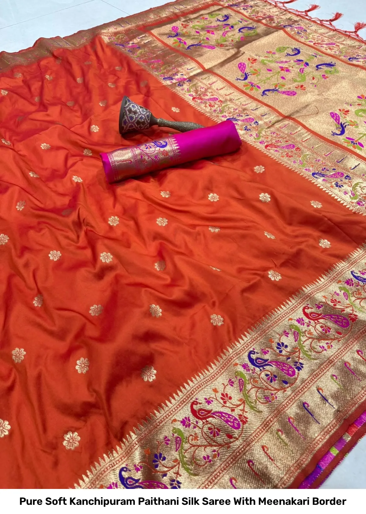 Pure Soft Kanchipuram Paithani Silk Saree With Meenakari Border 5