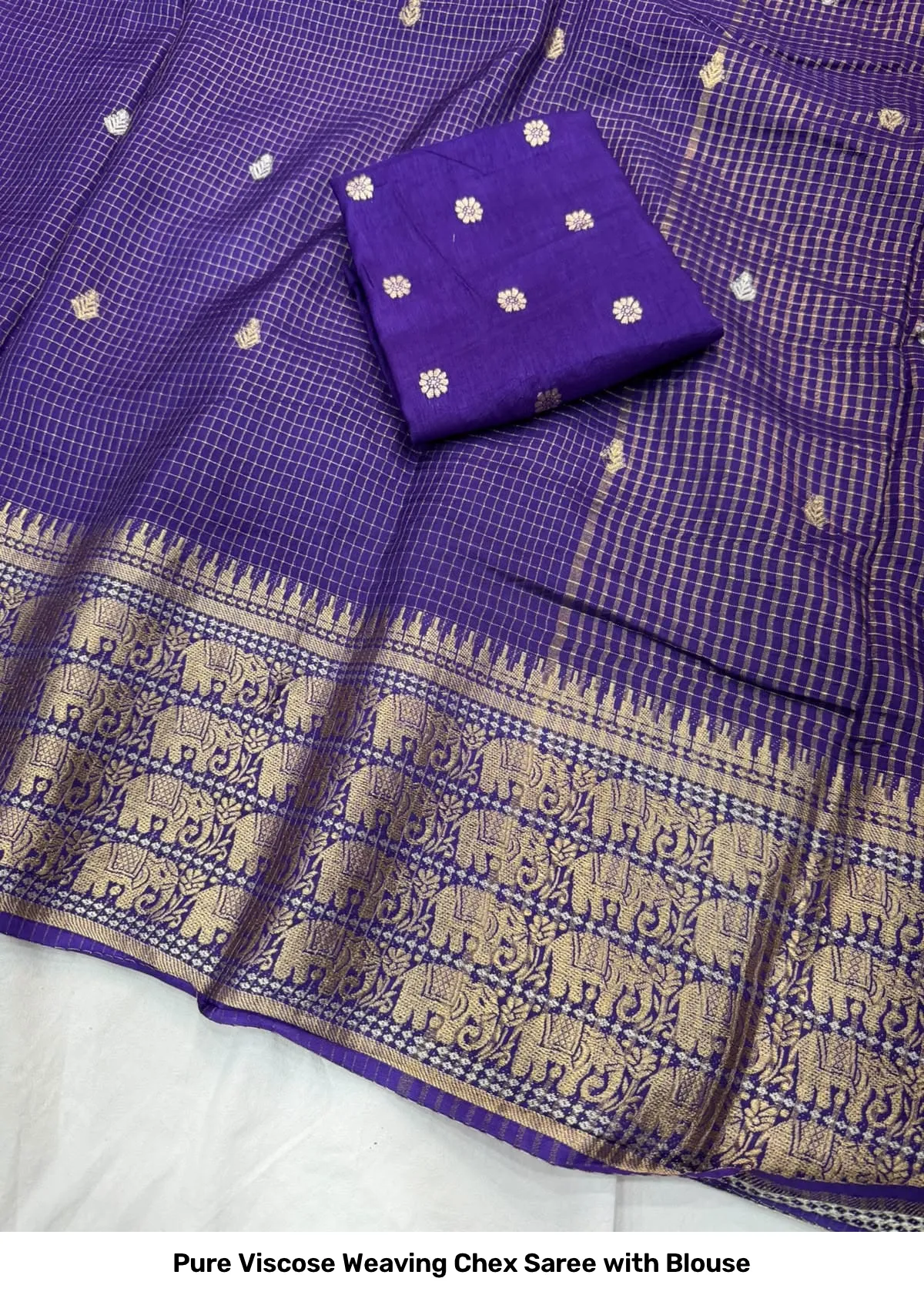 Pure Viscose Weaving Chex Saree with Blouse 2
