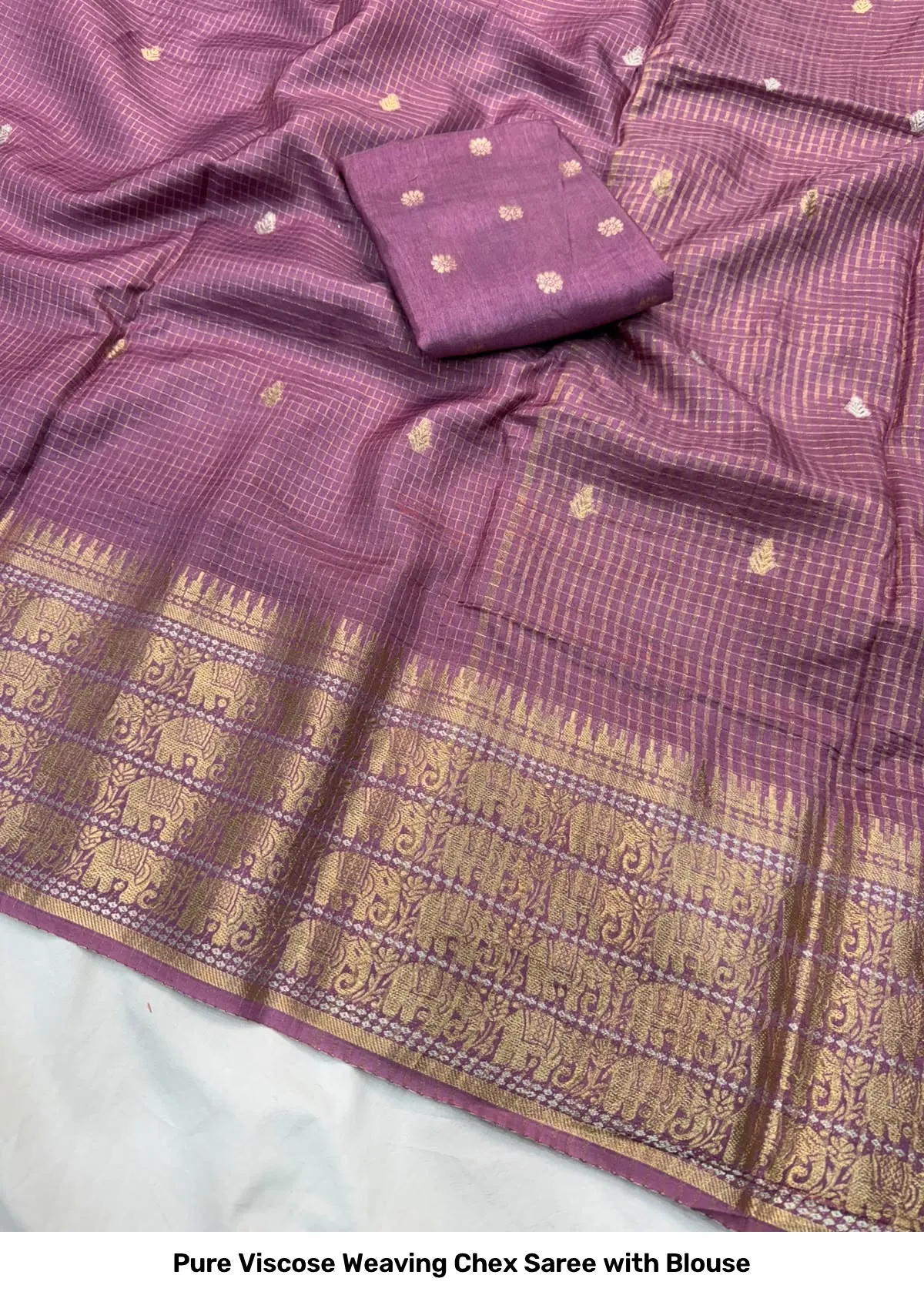 Pure Viscose Weaving Chex Saree with Blouse 3