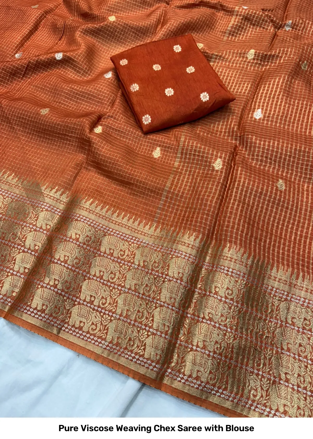 Pure Viscose Weaving Chex Saree with Blouse 4