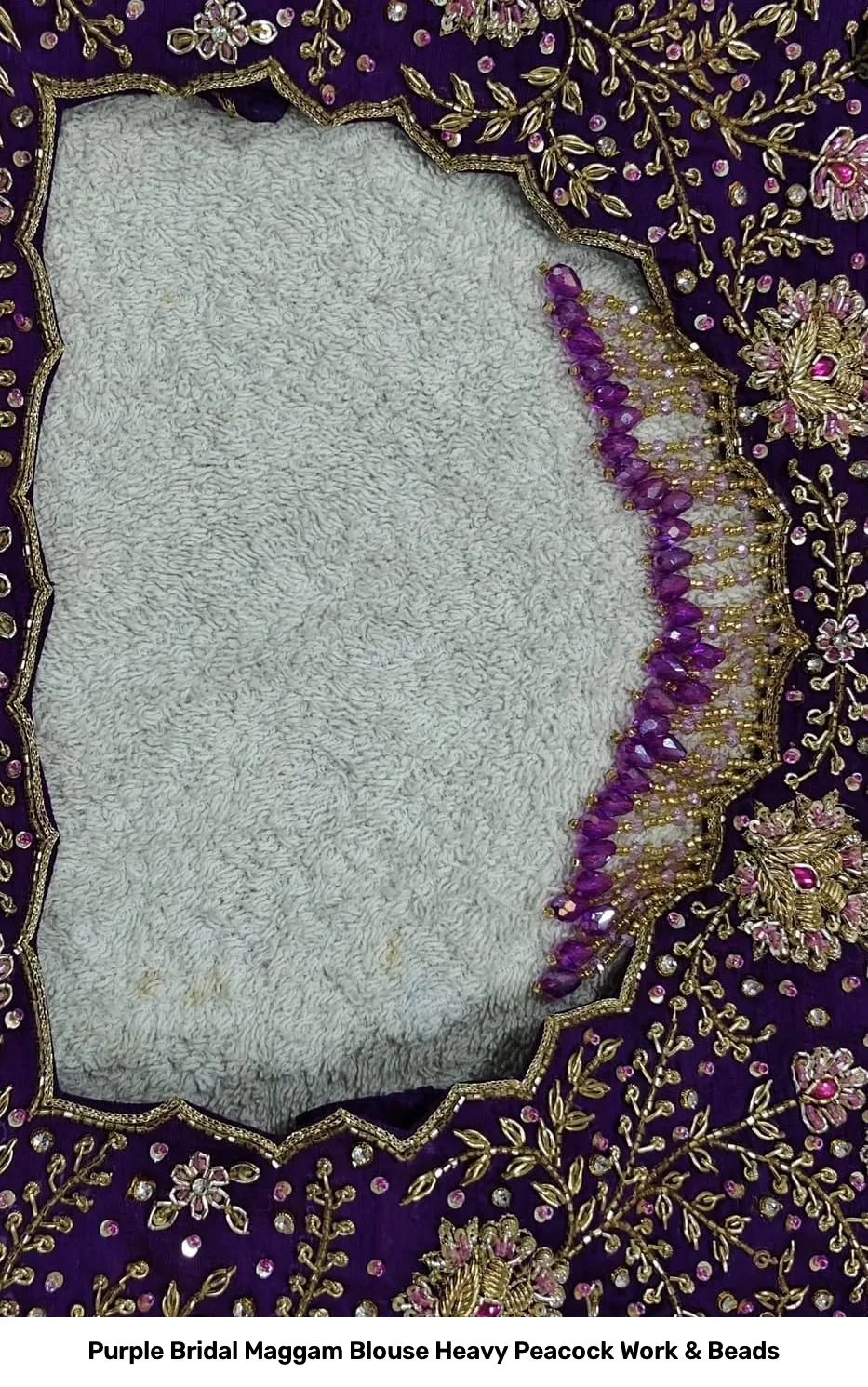 Purple Bridal Maggam Blouse Heavy Peacock Work & Beads 2