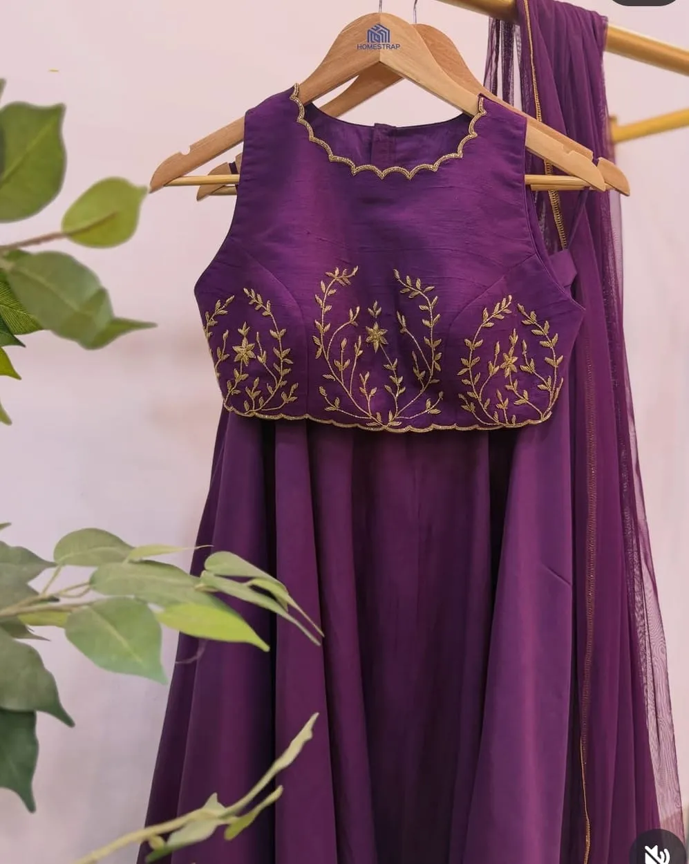 Purple Embroidered Crop Top Lehenga Set